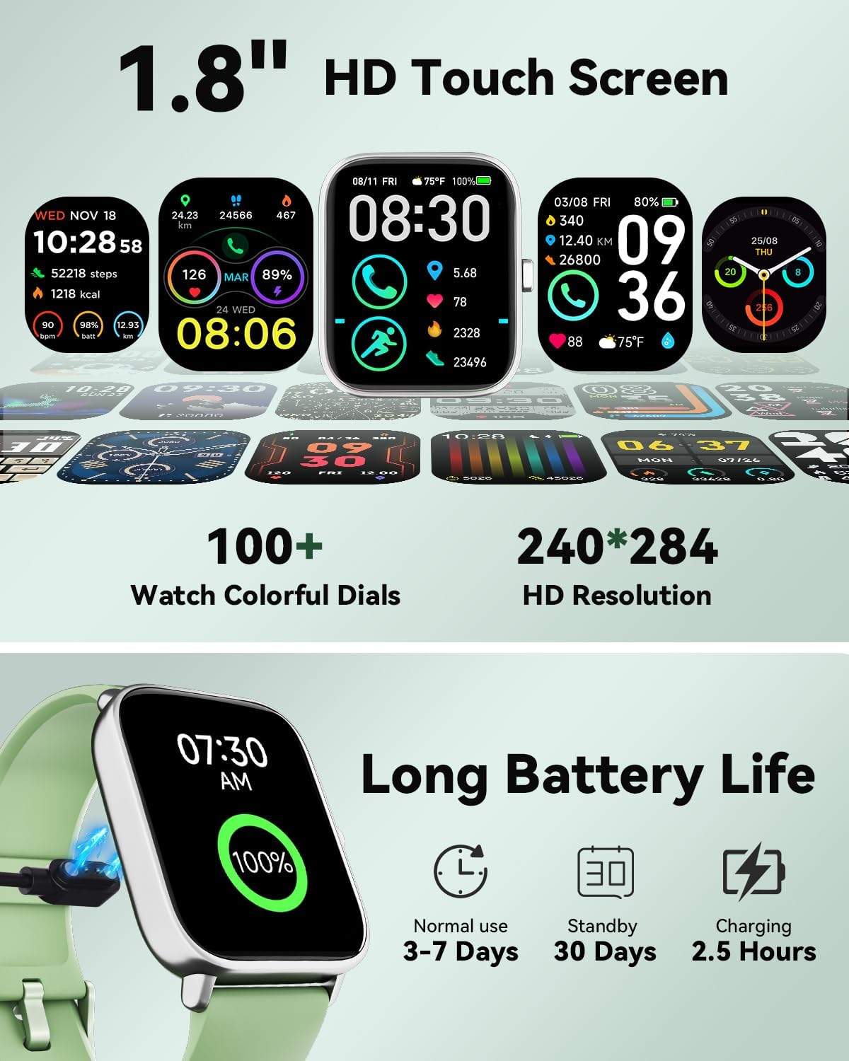 Quican Smart Watches for Women, Compatible for iPhone and Android Phones, Calling, Heart Rate/Sleep Monitor, Alexa, 1.8" Fitness Tracker Watch, Waterproof, Gifts for Women, Silicone Band, Baby Pink
