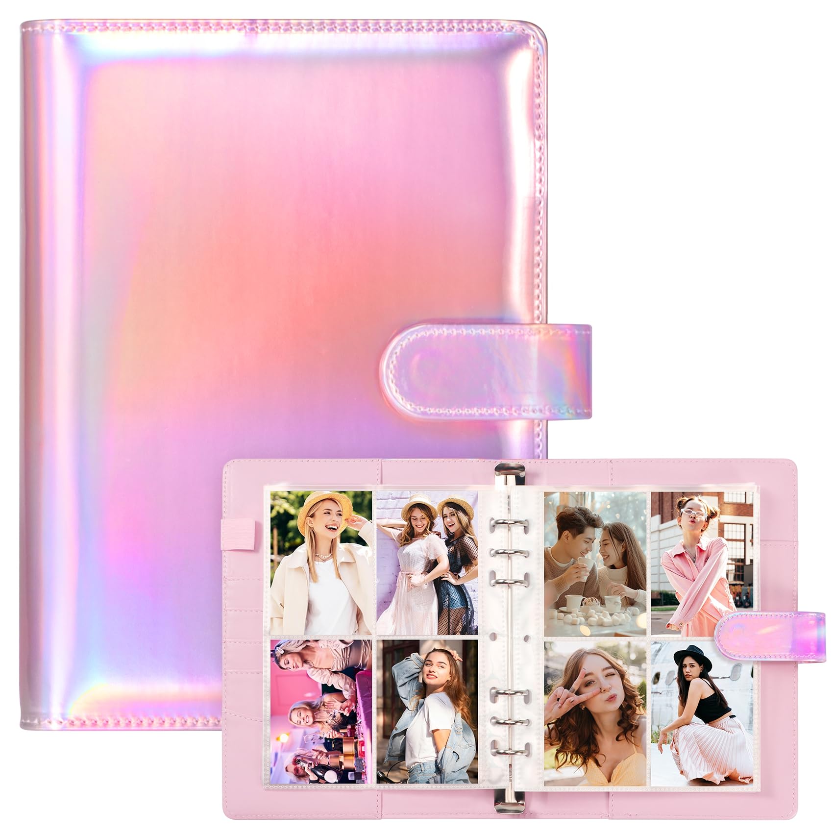 A5 Kpop Photocard Binder with 30 Pack 4-Pocket Card Pages, 6 Ring A5 Binder Card Collector Album with 240 Card Slots,PU Leather Binder Cover with Magnetic Buckle Closure for Organizing Trading Card