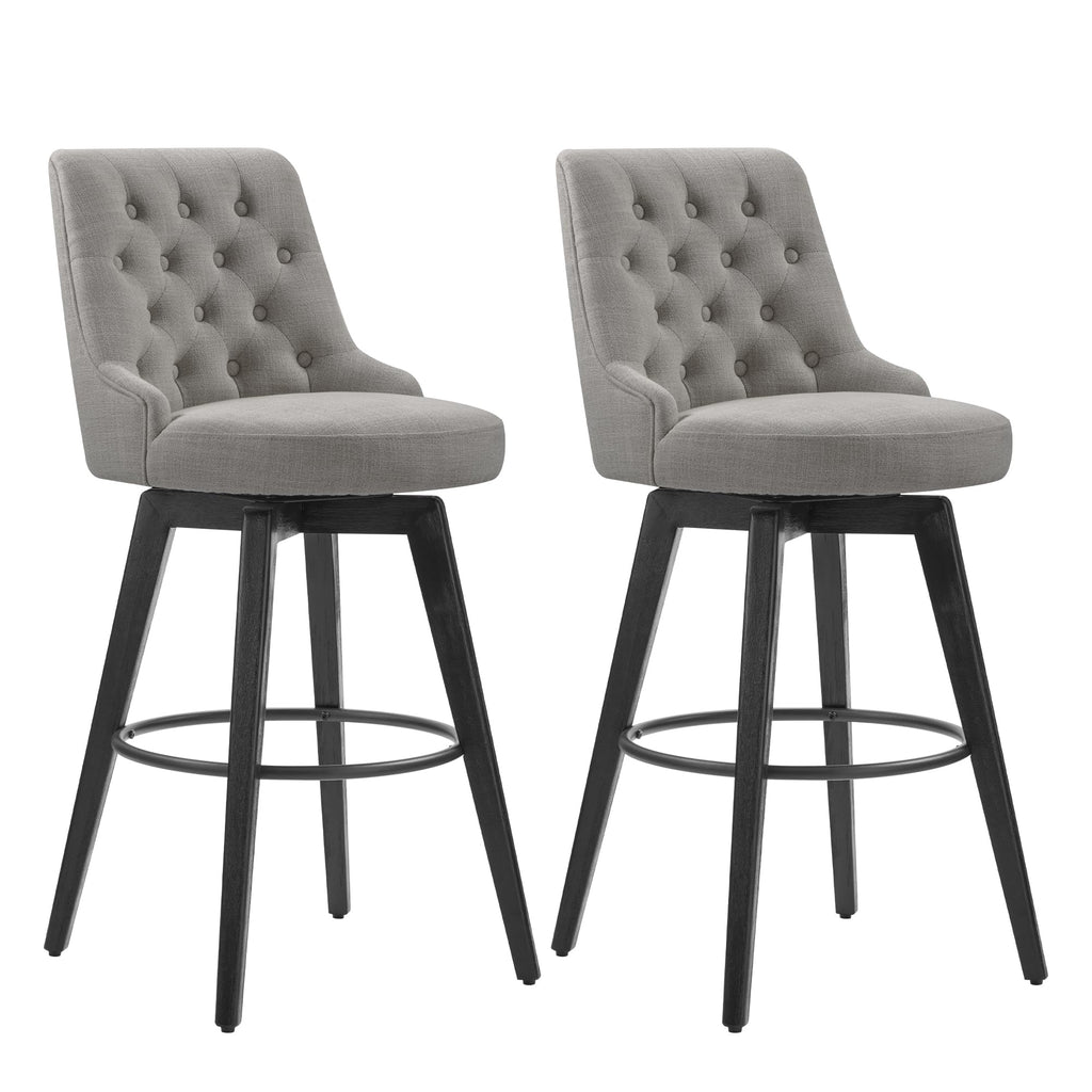 Watson & Whitely Counter Height Bar Stools, Performance Fabric Upholstered Modern Swivel Barstool with Back, Solid Wood Legs, 26" H Seat, Flint Grey