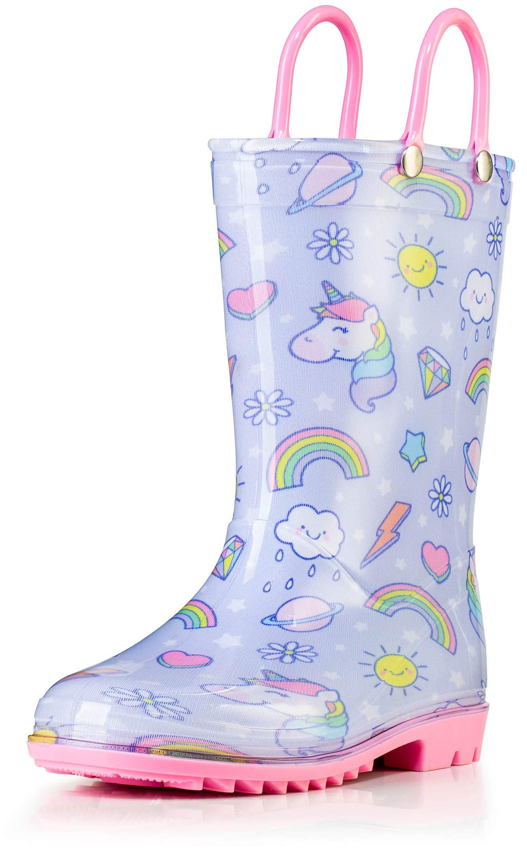 Puddle Play Toddler and Kids Waterproof PVC Rain Boots with Easy-On Handles – Lightweight Slip-Resistant Outdoor Boots for Boys and Girls