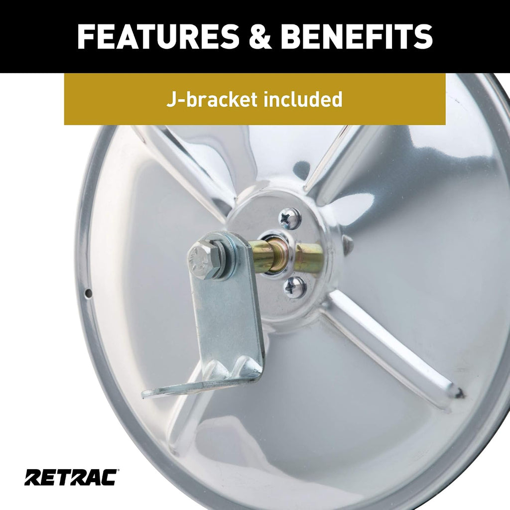 RETRAC 610673 8-Inch Stainless Steel Center-Mount Convex Mirror Head with J-Bracket, Universal Driver or Passenger Side