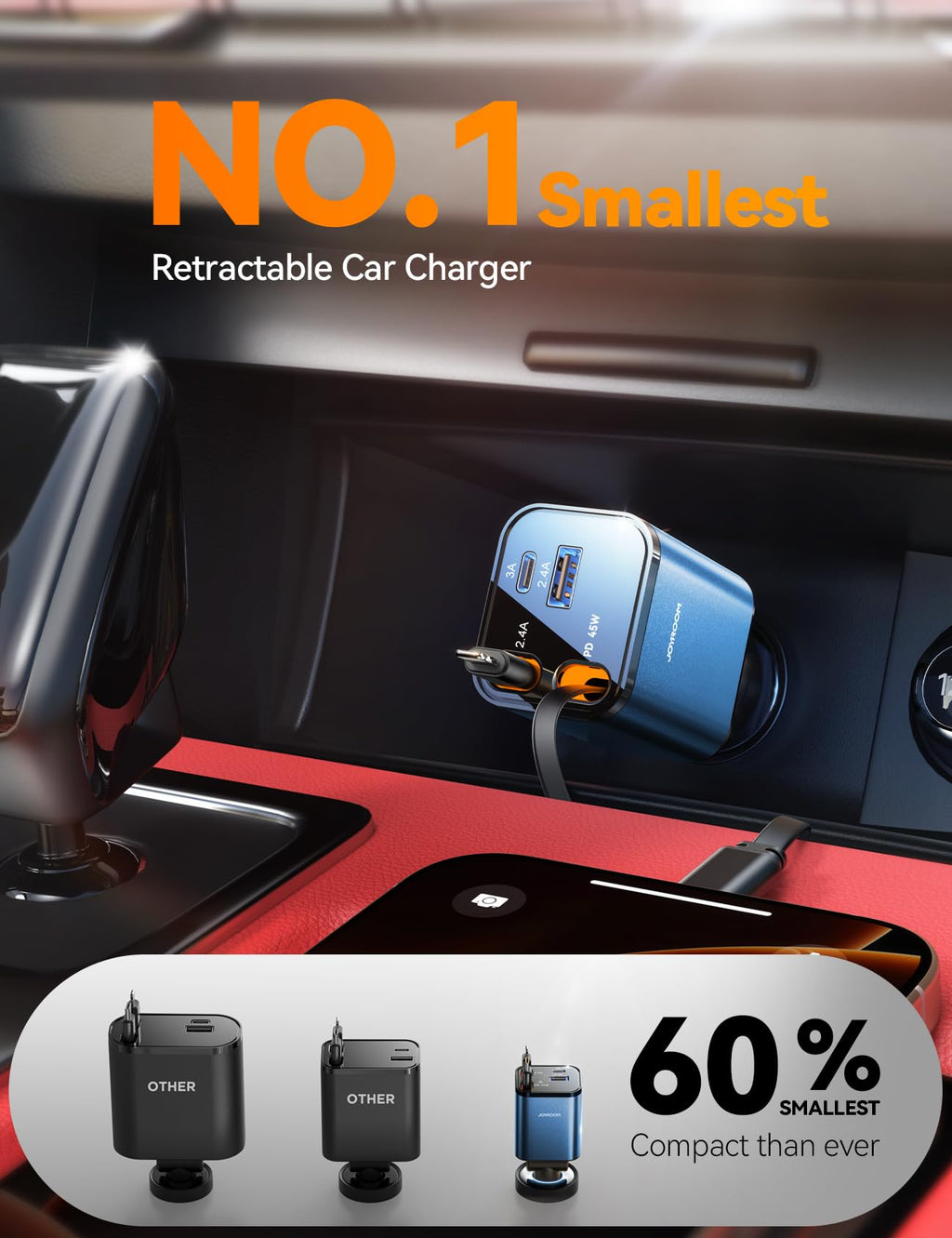 [2026 Ultra-Compact] 84W Retractable Car Charger, [PD 45W] Car Charger USB C for iPhone 16 17 Pro Fast Charging, Car Accessories Travel Essentials Gifts for Women Men for iPhone 17 Air 16 15 14 13 12