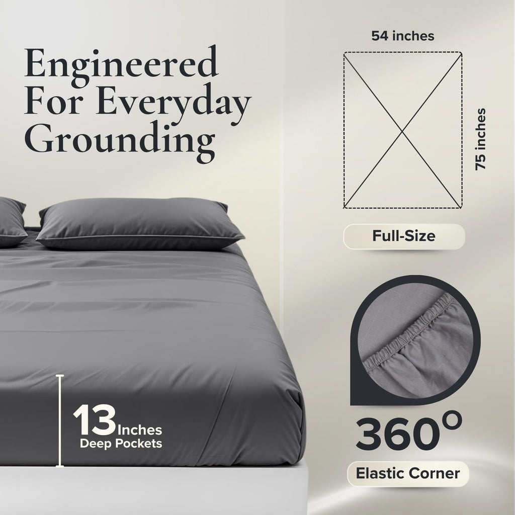 Earthing Grounding Sheets Twin Size(Grey) - 400 Thread Count Soft Earthing Sheets w/Cotton, Silver Fiber - Reinforced Grounding Cord for Conductivity – Ideal Grounding Bed Sheets for Better Sleep