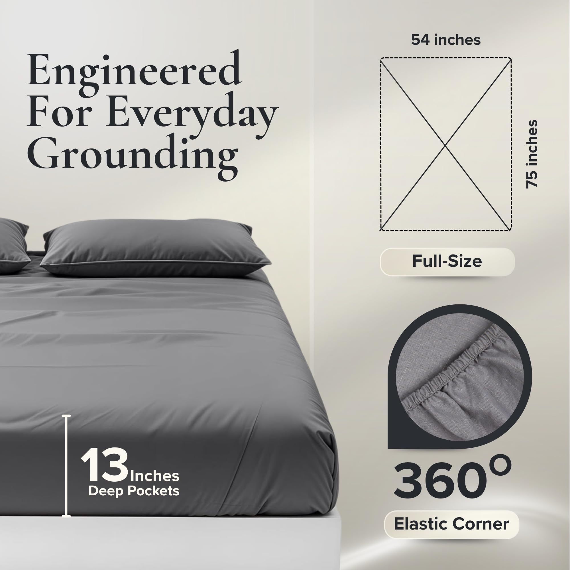 Earthing Grounding Sheets Twin Size(Grey) - 400 Thread Count Soft Earthing Sheets w/Cotton, Silver Fiber - Reinforced Grounding Cord for Conductivity – Ideal Grounding Bed Sheets for Better Sleep