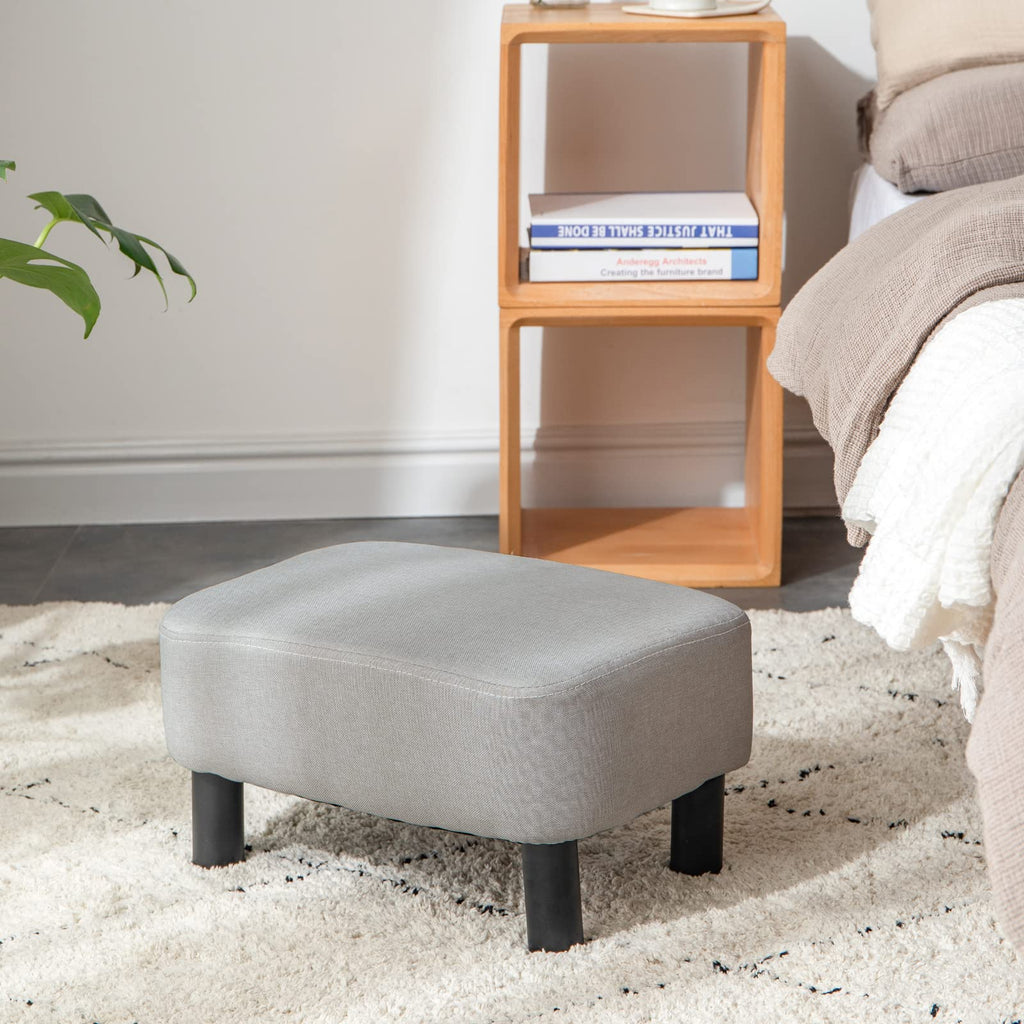 IBUYKE 16.54" Small Footstool, PU Faux Leather Step Stool, with Padded Seat Pine Wood Legs and Padded Rectangular Stool, for Bedroom, Black RF-BD210