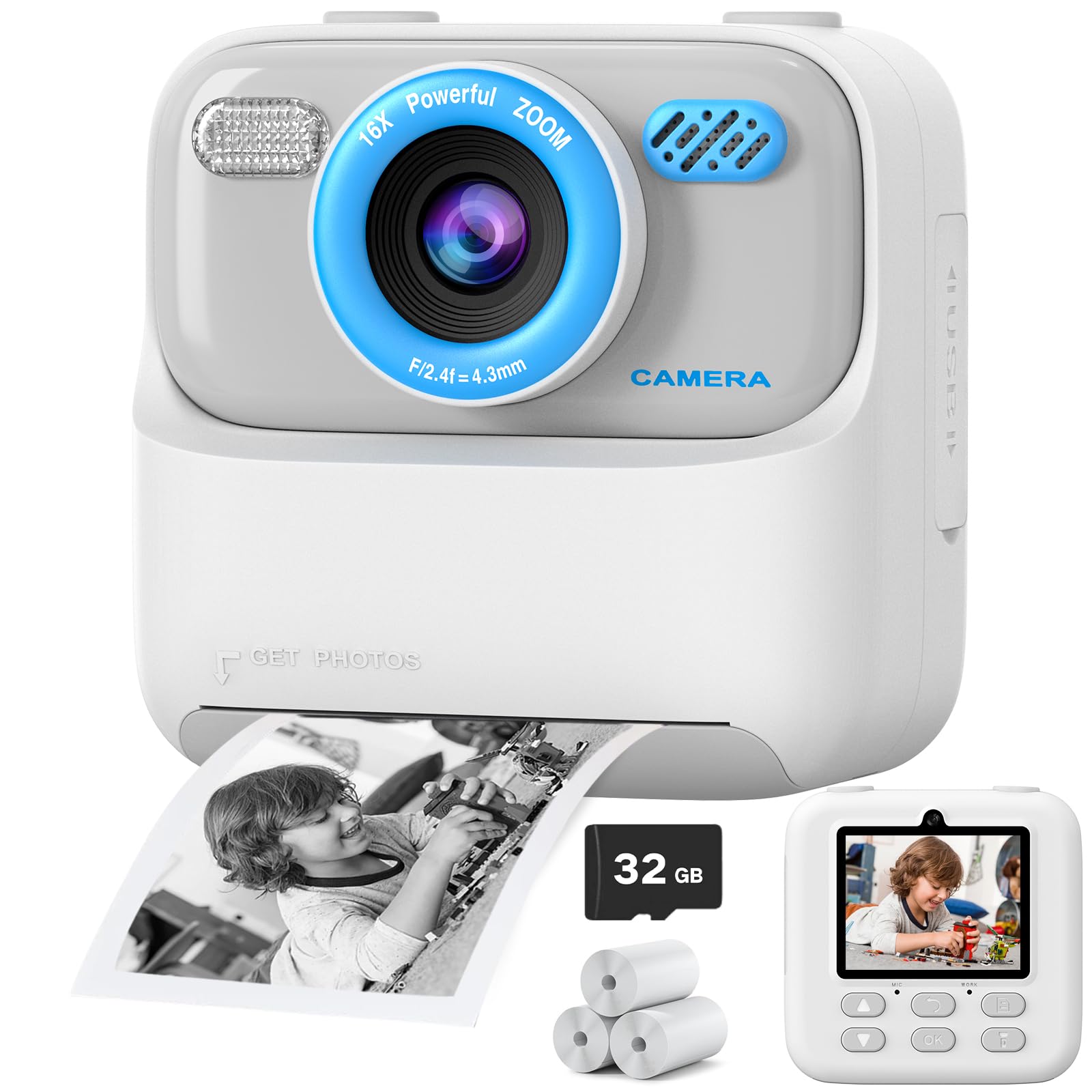 Kids Instant Digital Cameras for Boys and Girls, 1080P HD Dual-Lens Selfie Digital Camera with Print Paper & 32G Card, Christmas Birthday Gifts Toys for Toddler and Teenagers Age 3-16 Years Old