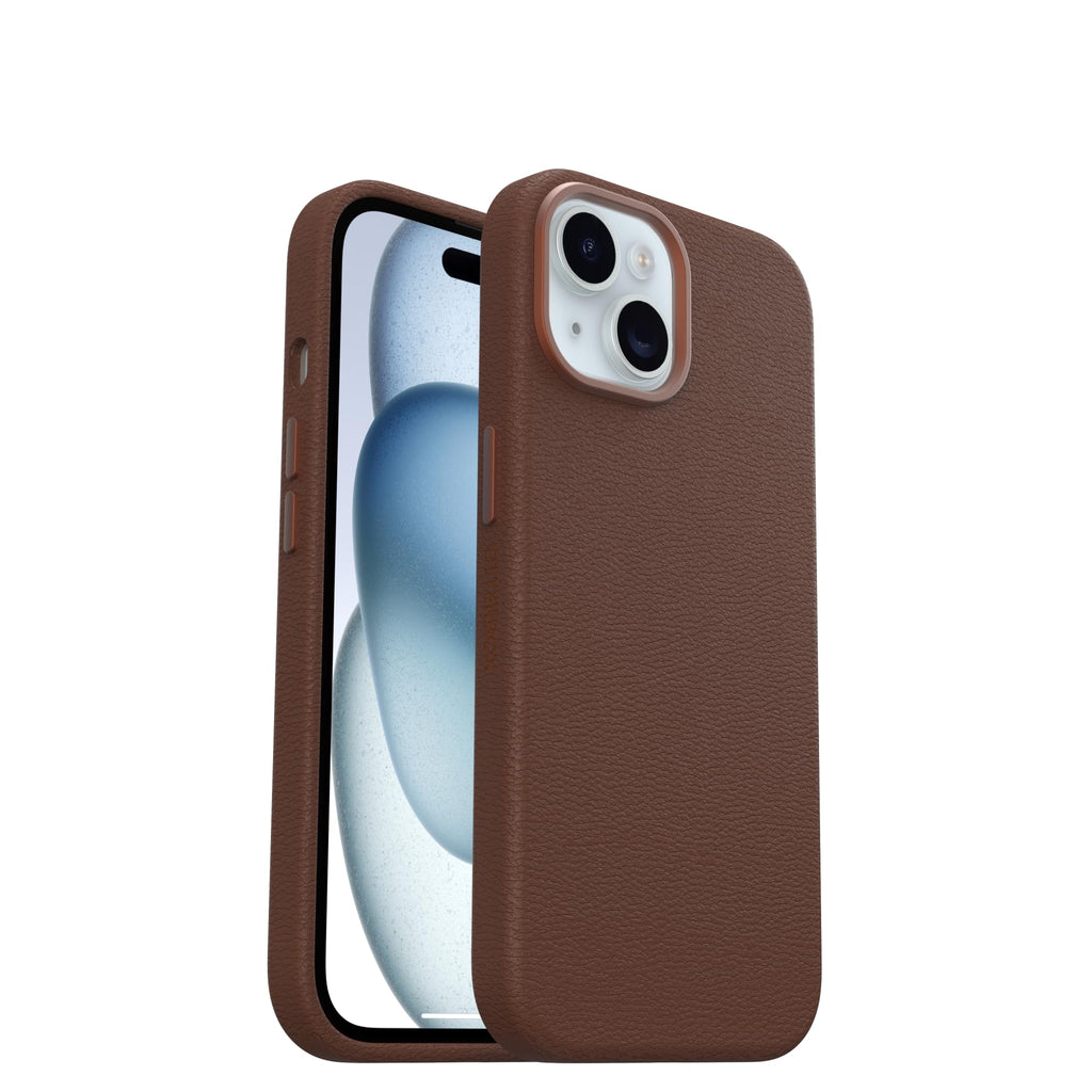 OtterBox iPhone 15 Symmetry Series Cactus Leather for MagSafe - Noir ASH (Black), Slim, Premium, Protective iPhone Case
