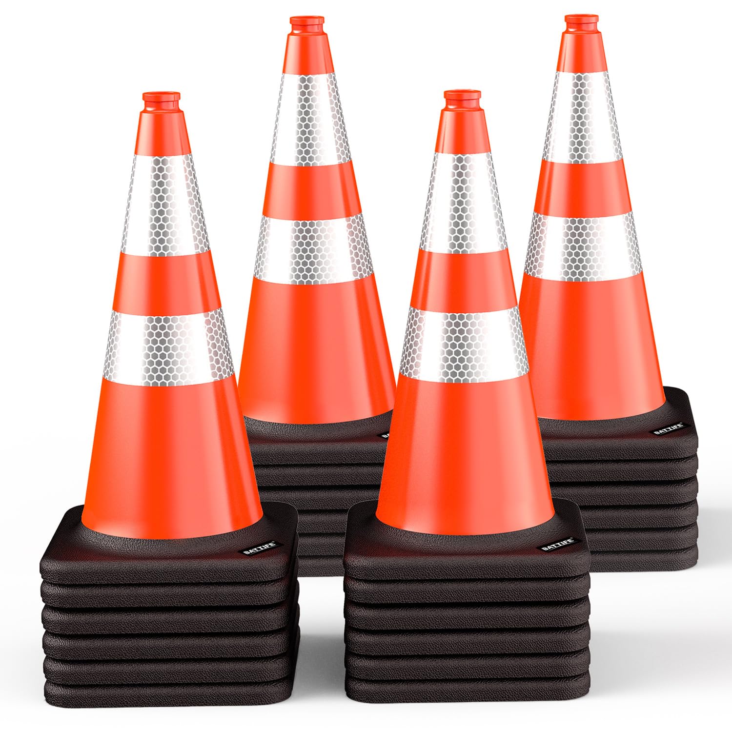 (4 Pack) BATTIFE Traffic Cones 18 Inch with Black Weighted Base, PVC Green Cone for Traffic Control,Construction Events, Driveway Road Parking Lot