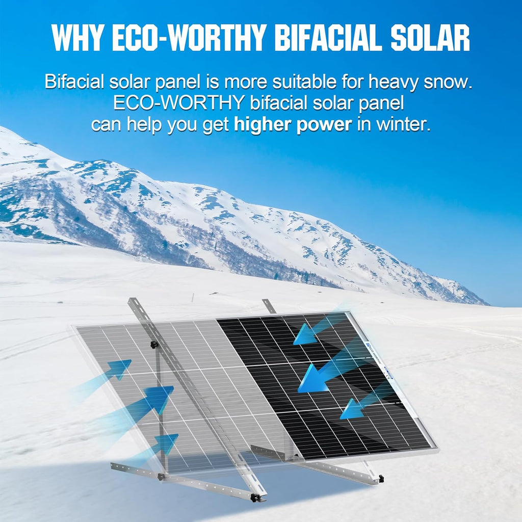 ECO-WORTHY Bifacial 195 Watt 12 Volt 12BB Solar Panel Monocrystalline Double-Sided Power Generation Rigid High-Efficiency PV Module Power Charger for RV,Sunsheds,Canopies,Farms,Home and Off-Grid