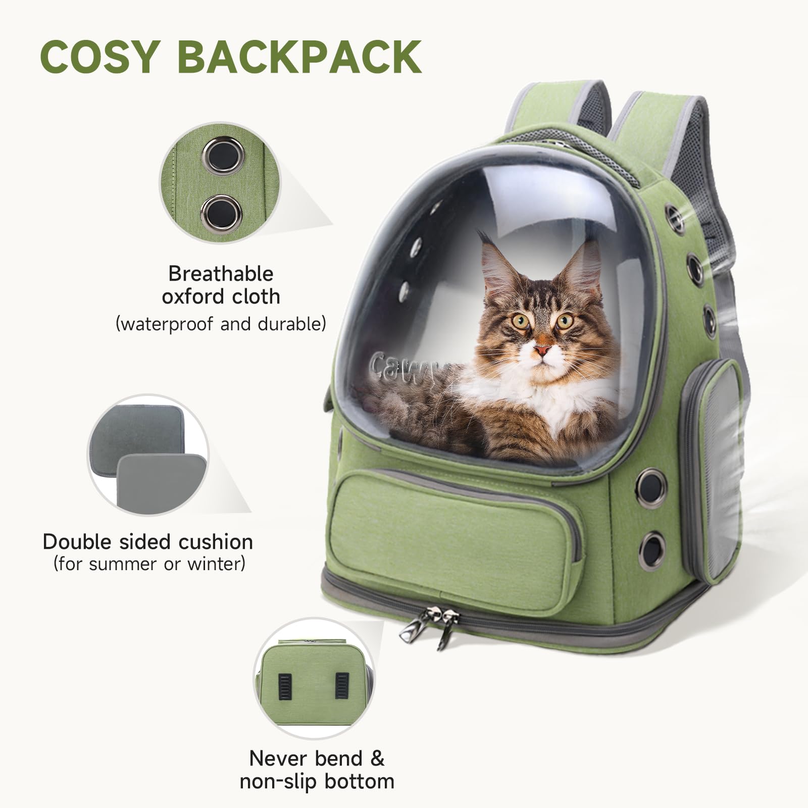 Cawypety Cat Backpack Carrier, Breathable Cat Carrier Large Space Bubble Pet Backpack for Kitty Small Dog up to 12lbs, Transparent & Foldable Pet Carrier for Travel Hiking (Black