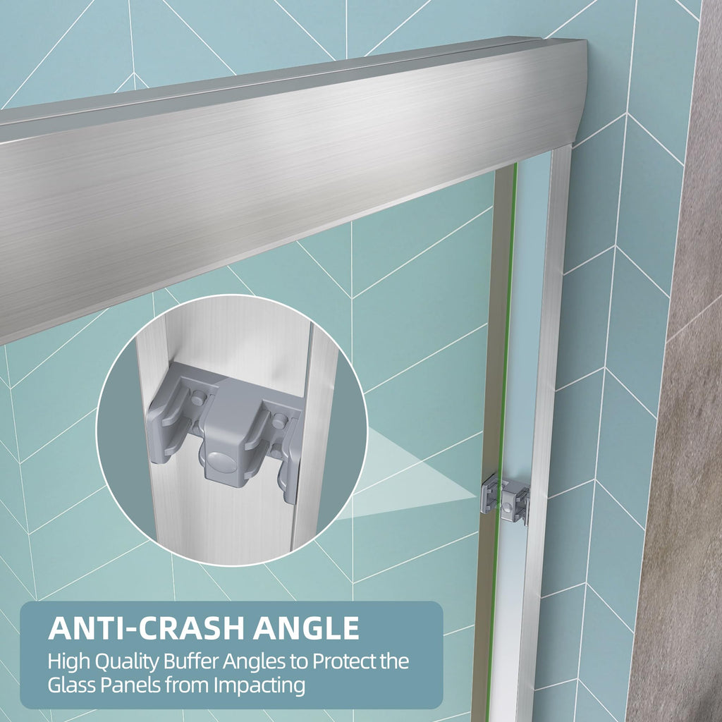 GETPRO Shower Door Sliding 44-48 in. W x 72 in. H Semi-Frameless Bypasss Double Sliding Doors for Shower,1/4 inch Clear Tempered Walk-in Shower Glass Door Brushed Nickel