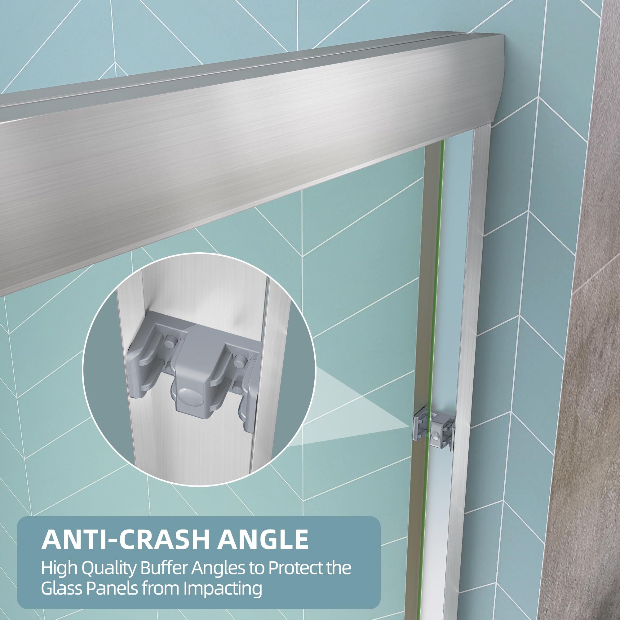 GETPRO Shower Door Sliding 44-48 in. W x 72 in. H Semi-Frameless Bypasss Double Sliding Doors for Shower,1/4 inch Clear Tempered Walk-in Shower Glass Door Brushed Nickel