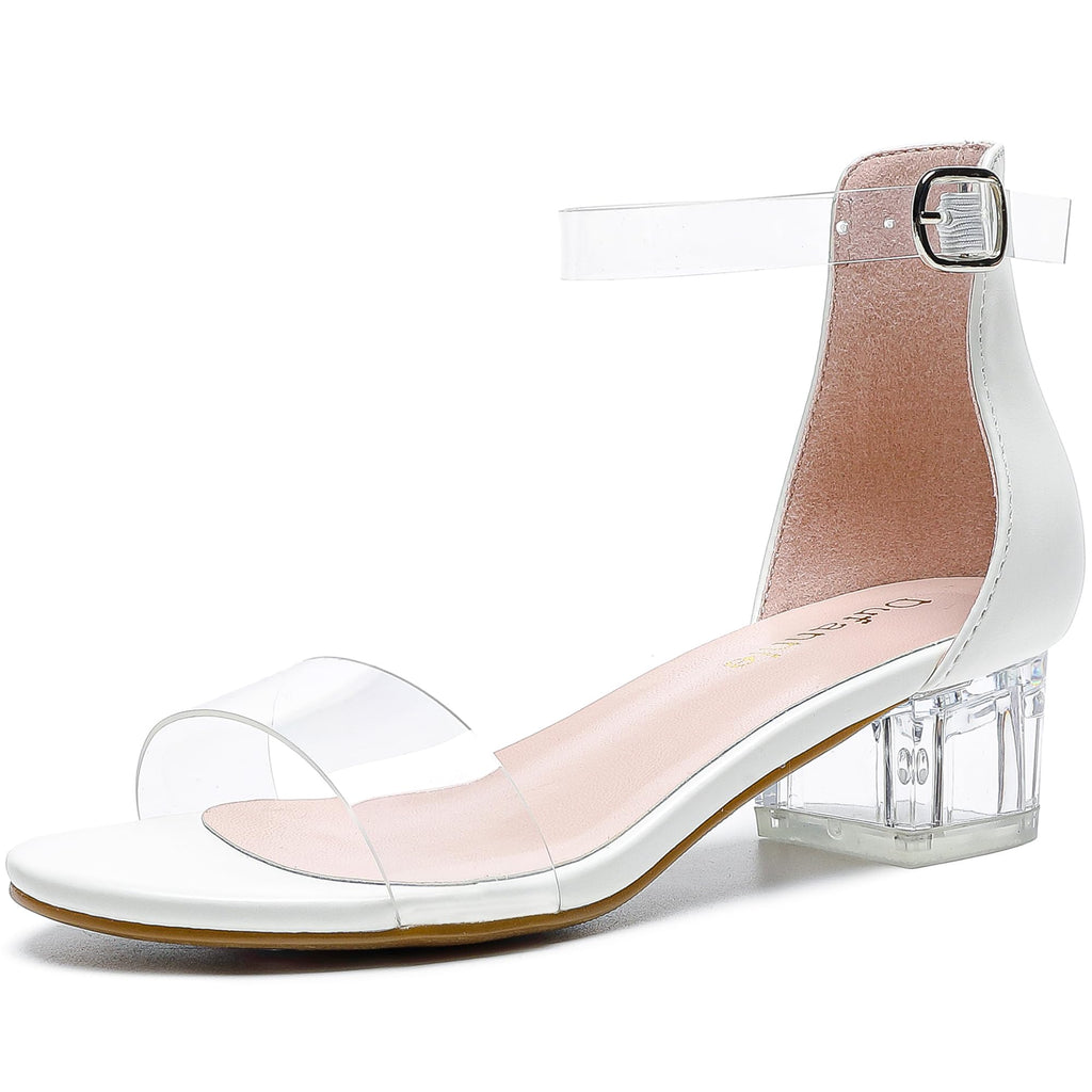 Dufannie Girls Sandals Low Heels Dress Pump Ankle Strap Open Toe Flower Girl Wedding Party for Toddler Little Big Kid