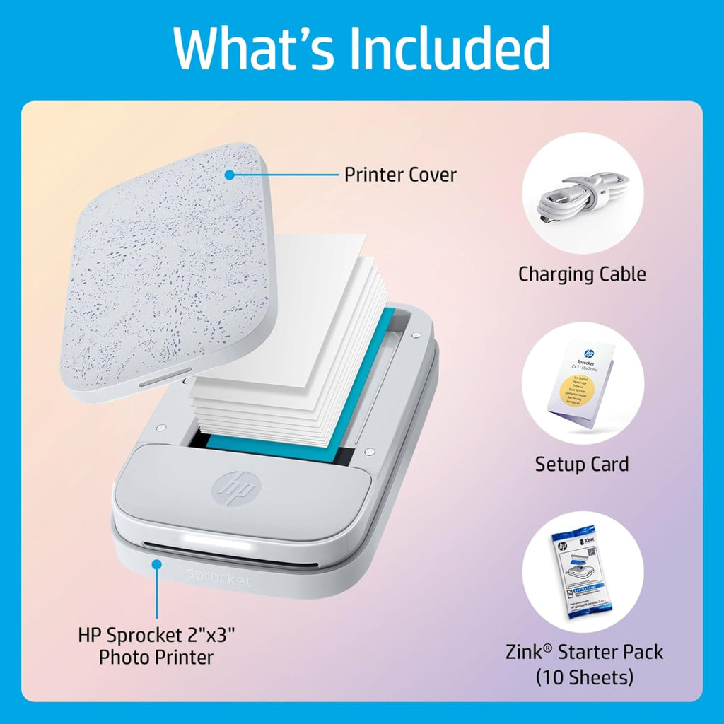 HP Sprocket Portable 2x3 Instant Photo Printer (Luna Pearl) Zink Paper Bundle