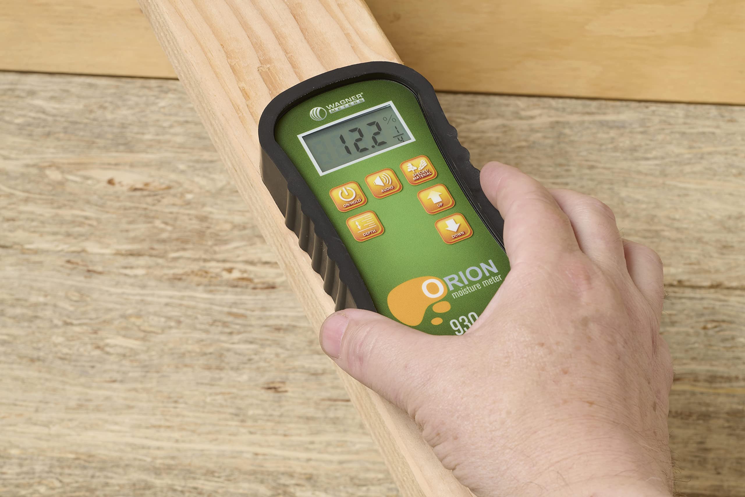 Orion® 910 Pinless Wood Moisture Meter Kit by Wagner Meters | Accurate, Non-Damaging, Deep Depth Lumber Moisture Measurement, On-site Calibration (Standard Calibrator)
