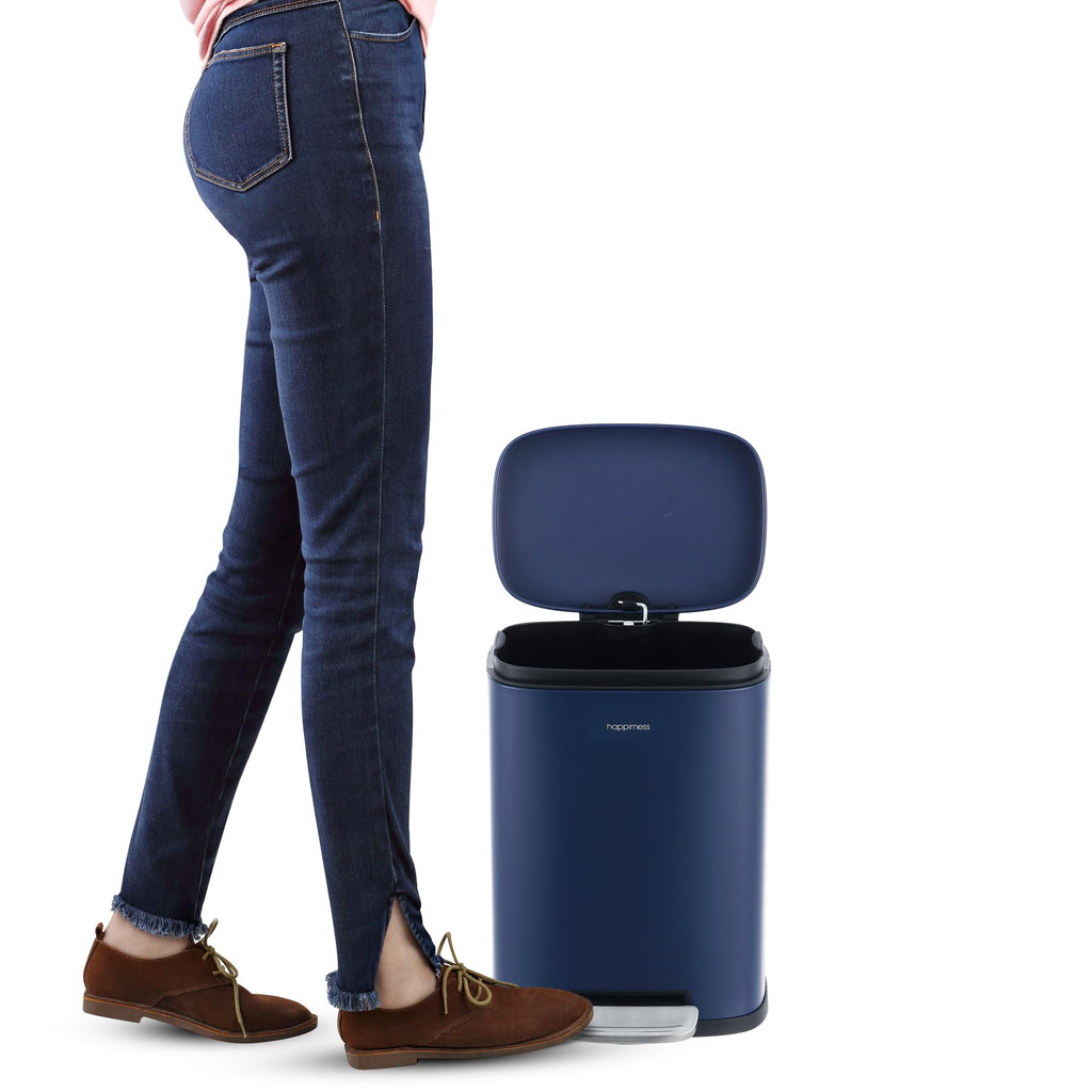 happimess HPM1006B Connor Rectangular 13-Gallon Trash Can with Soft-Close Lid and Free Mini Trash Can, Fingerprint Resistant, Modern, Minimalistic for Home, Kitchen, Office, Bathroom, Black