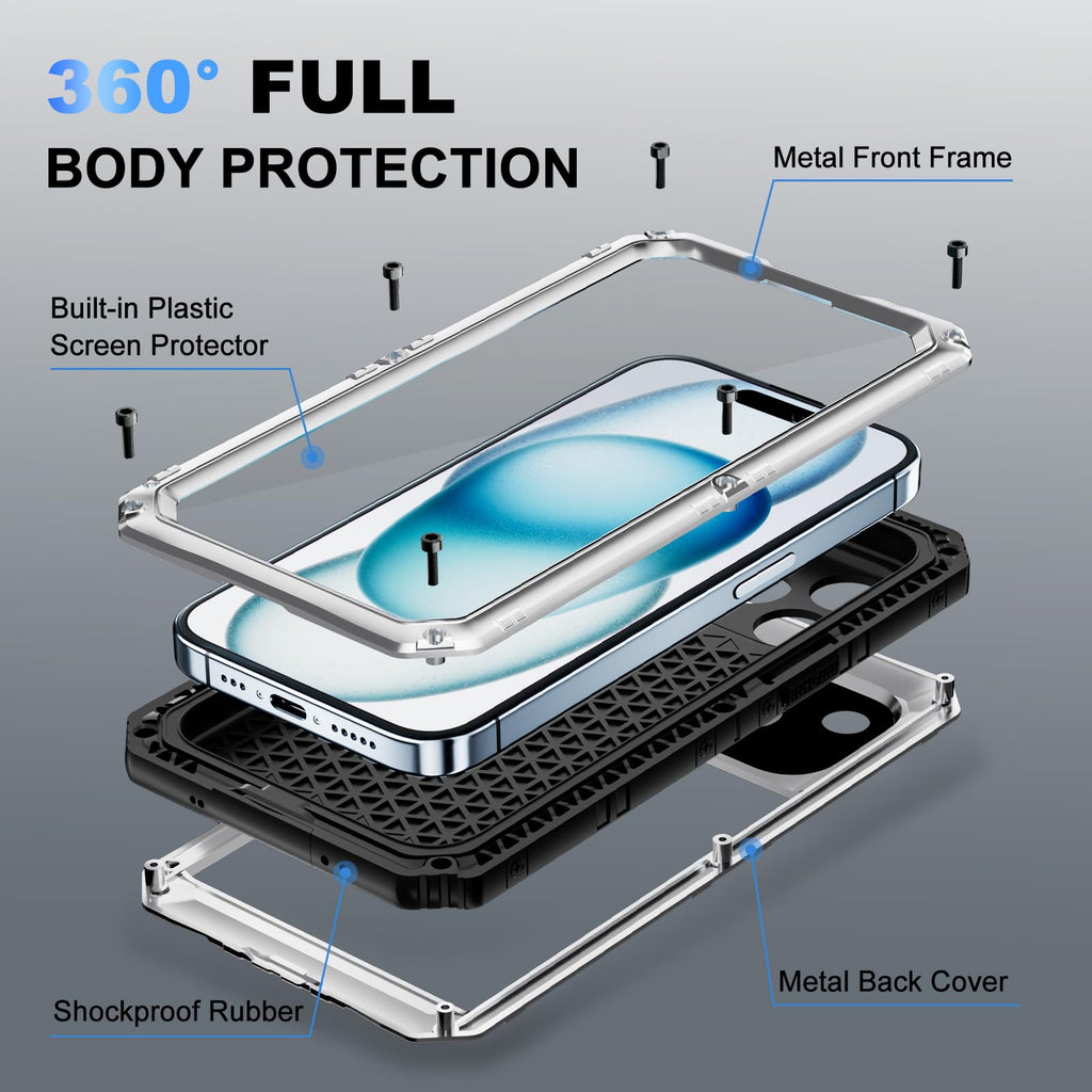 Beasyjoy for iPhone SE 2022/2020/ 8/7 Metal Case, Waterproof Heavy Duty Case with Screen Protector, Full Body Protection Military Grade Shockproof Defender Durable Sturdy Rugged Aluminum Cover, Black