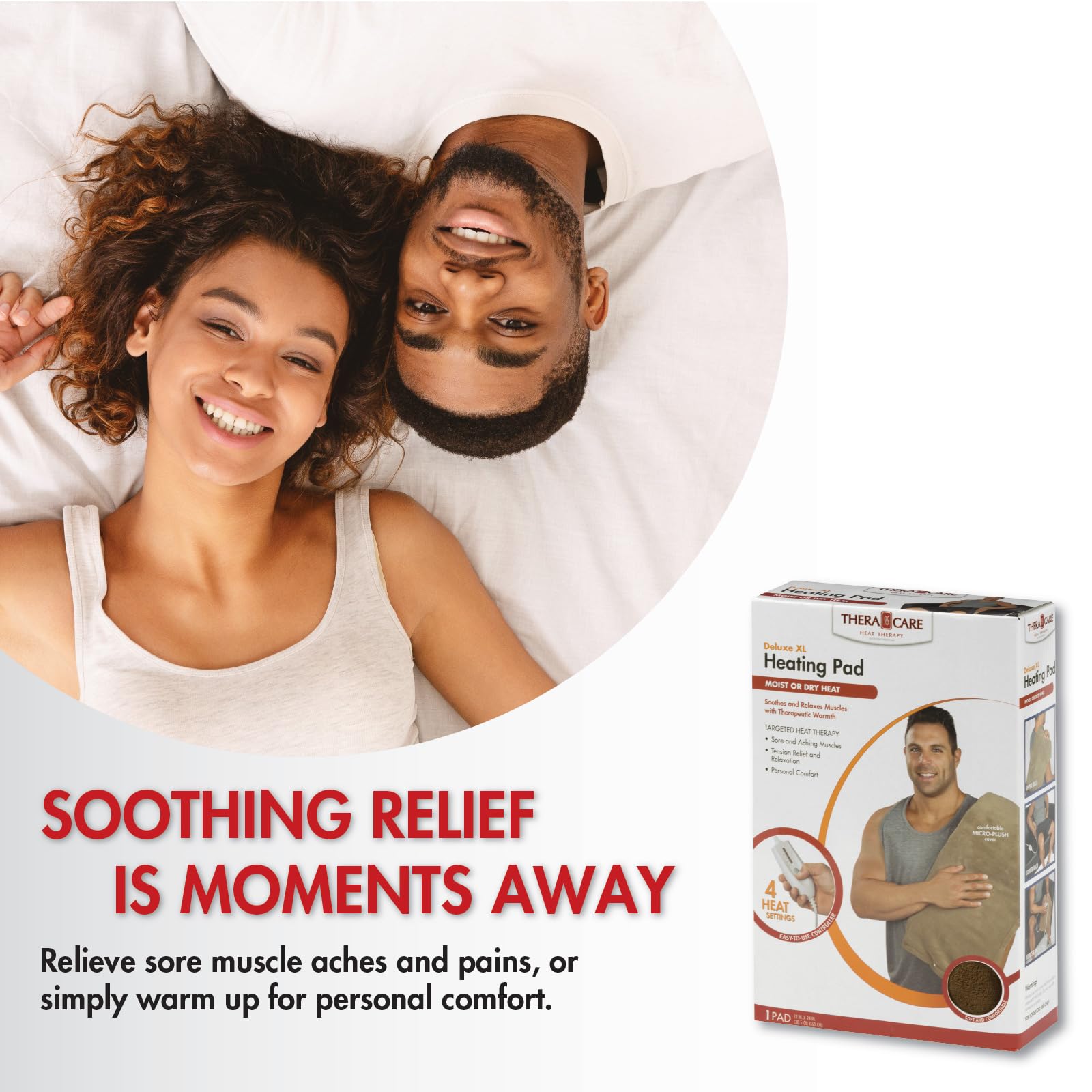 TheraCare Electric Heating Pad | Dry Heat Therapy | 4 Adjustable Heat Settings | 12" x 15" | Comfortable, Soft & Durable