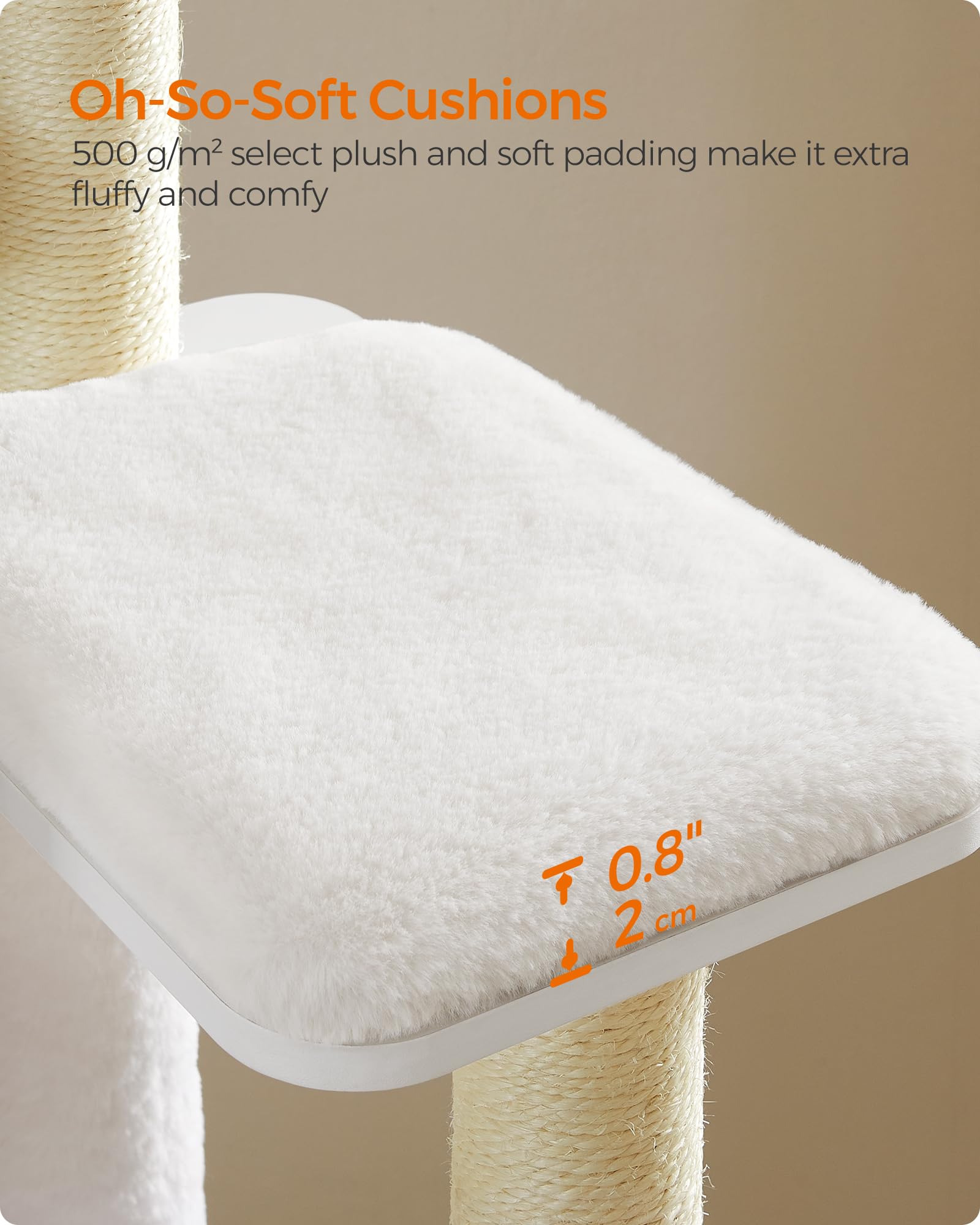 Feandrea Cat Tree, 65-Inch Modern Cat Tower for Indoor Cats, Multi-Level Cat Condo with 5 Scratching Posts, Perch, Washable Removable Cushions, Cat Furniture, Cloud White UPCT166W01