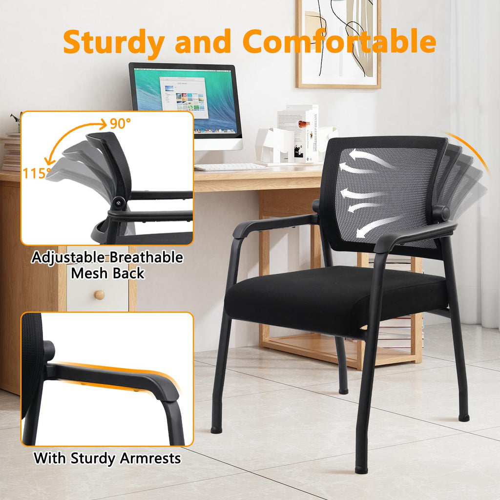 KLASIKA Desk Chair No Wheels with Adjustable Mesh Backrest, Arm Chair with Ergonomic Lumbar Support and Thickened Seats Cushion, Waiting Room Chairs for Office School Church Guest Reception