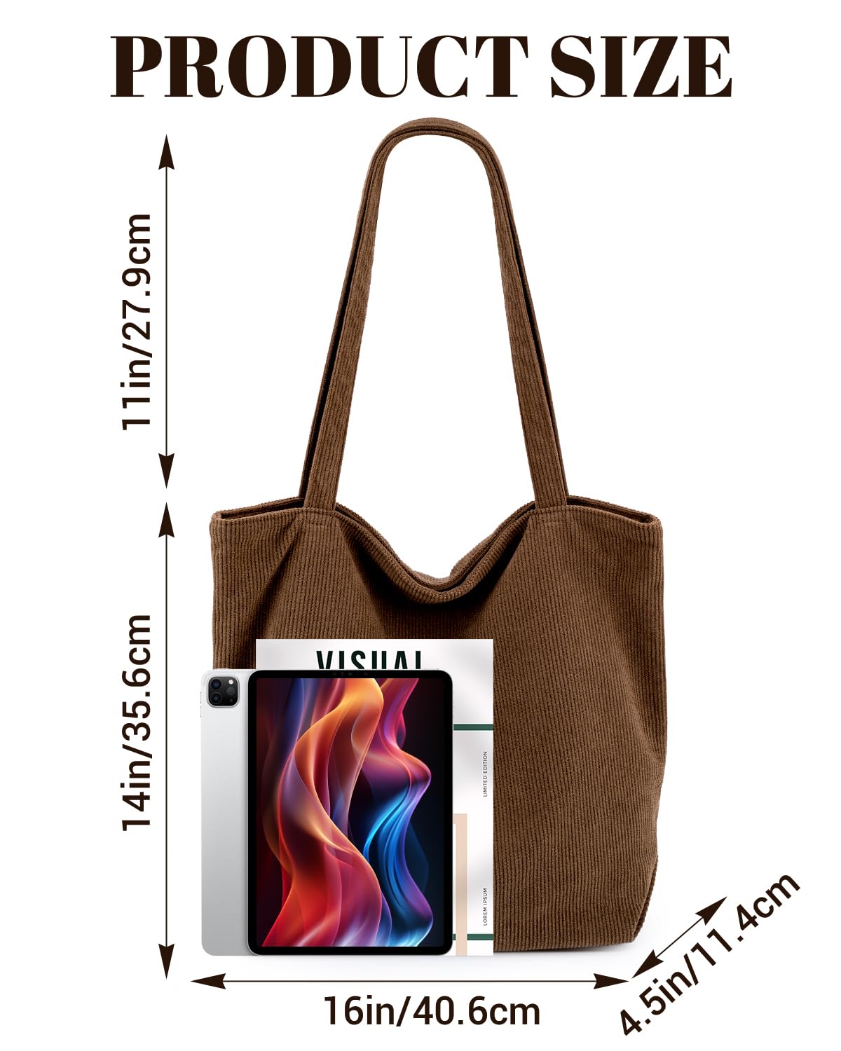 Iioscre Corduroy Tote Bag for Women,Hobo HandBags with Zipper,Large Capacity Casual Shoulder Handbags with Inner Pockets