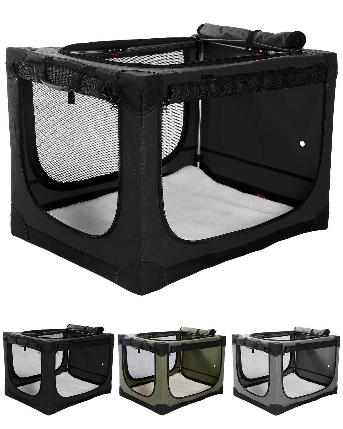 Veraste 24" L x 17" W x 17" H Collapsible Travel Dog Crate, Portable Soft Dog Kennel for Small Medium Pets up to 30 lbs, 4-Door Foldable Travel Crate with Durable Mesh & Storage Bag, Black