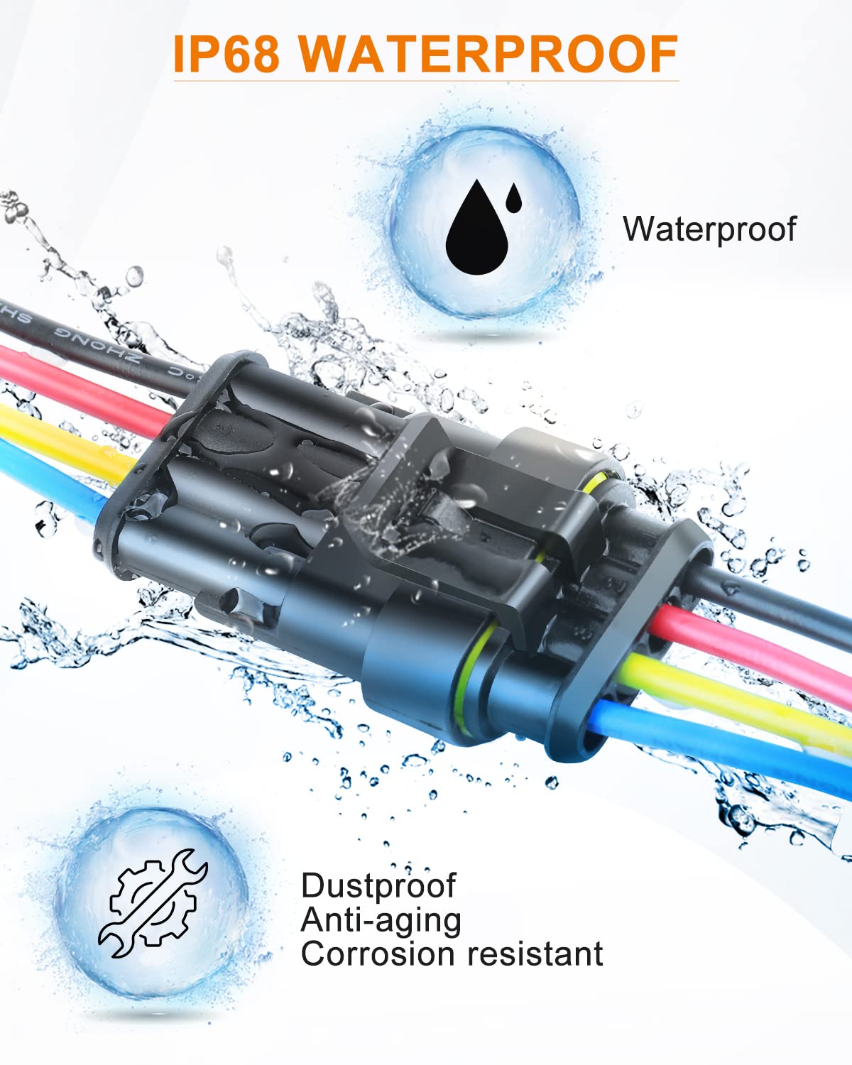 NAOEVO 2 Pin Connector Waterproof, 16 AWG 2 Wire Connectors, Automotive Electrical Male and Female Plug with Heat Shrink Tubing for Car Truck Boat Wire Connection, 6 Kits