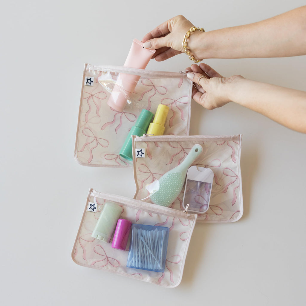 Tiny Twinkle Diaper Bag Organizing Pouches|3 Pack Mess-Proof Clear Front Travel Organizer Bags&TSA Approved Toiletry Bag Set for Baby and Mom Essentials