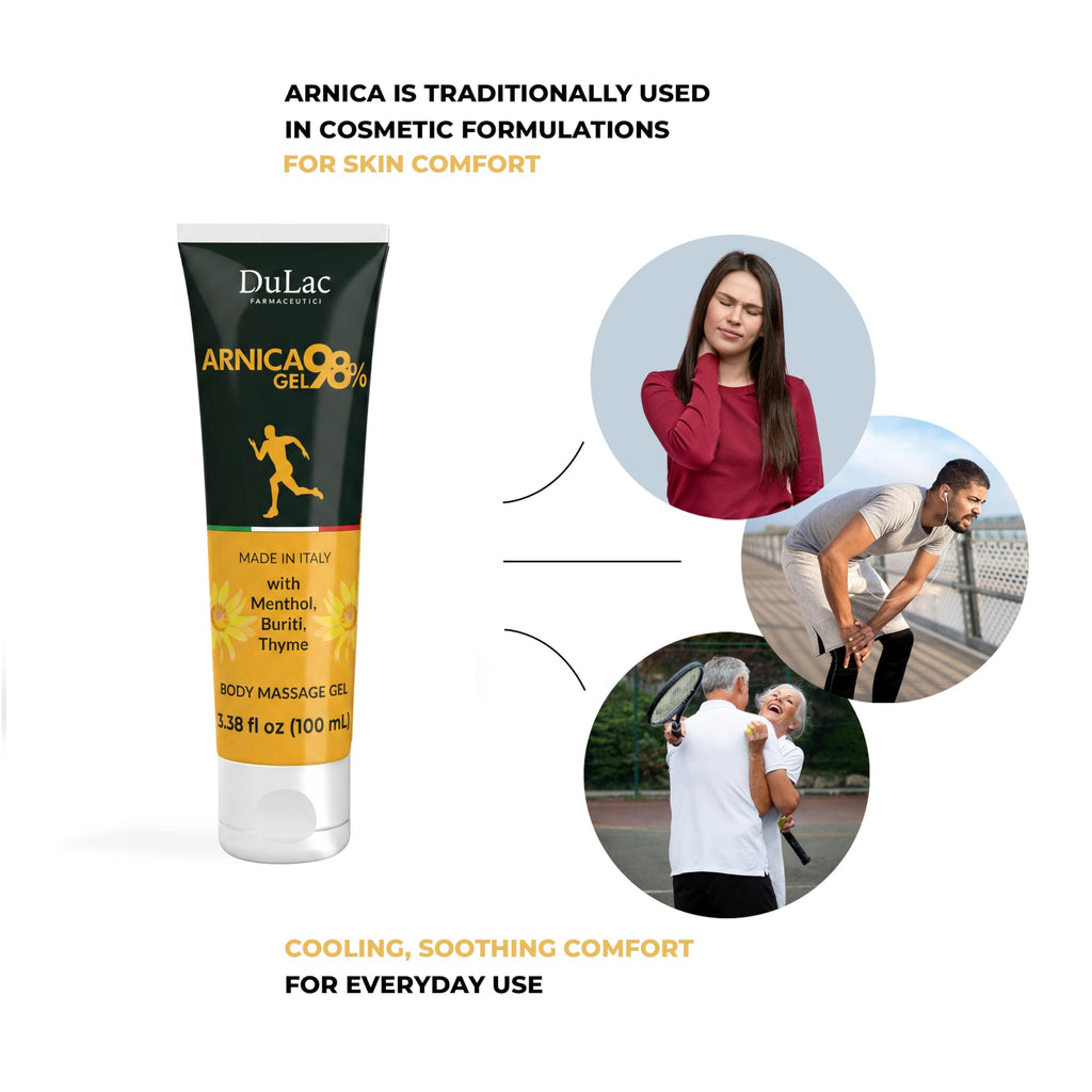 Dulac Arnica Body Massage Gel – Water-Based Cosmetic Massage Gel with Arnica Montana, Fast-Absorbing Lightweight Texture, Non-Greasy Feel, Dermatologically Tested, 3.38 Fl Oz