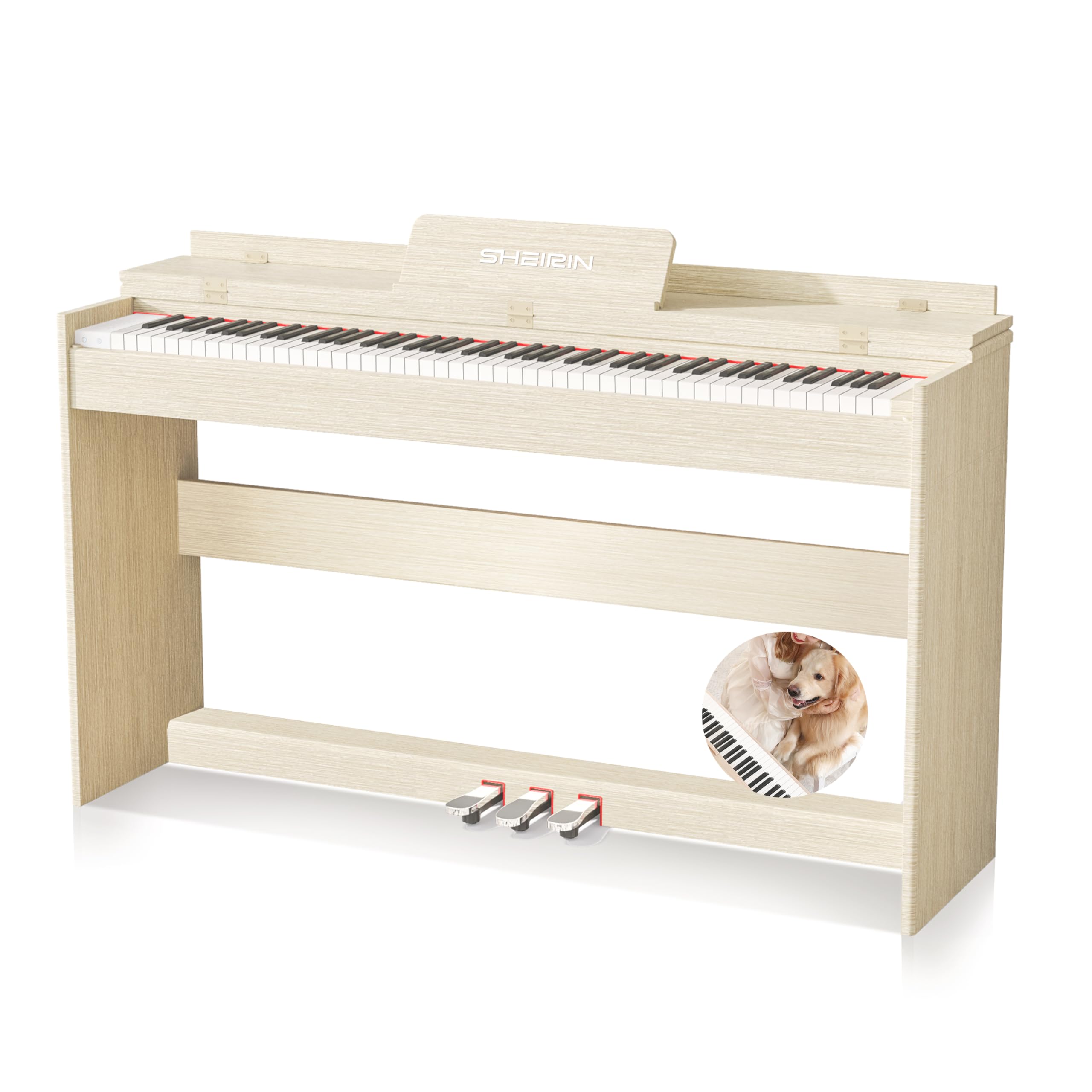 Digital Piano Hammer Action Keyboard 88 Keys Upright Acoustic Electric Weighted Piano Beginner MIDI Cover Full Size Sustain Pedal Stand Real Professional SR-FH80 (Beige Full Cover)