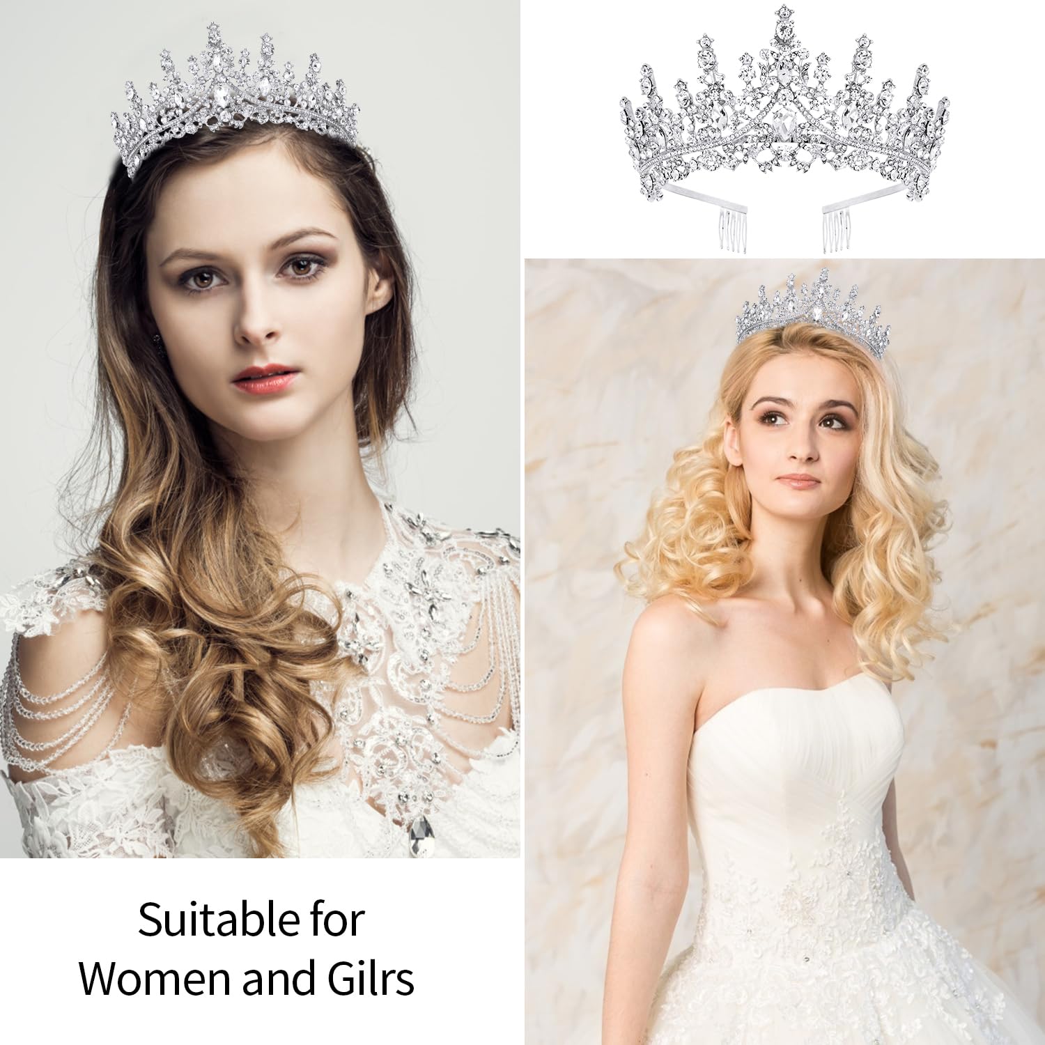 VELSCRUN AB Silver Crystal Birthday Queen Tiara Crowns for Women Girls Birthday Queen Headband Sash Elegant Princess Crown with Combs Hair Accessories Happy Birth Party Decorations Mom Gift