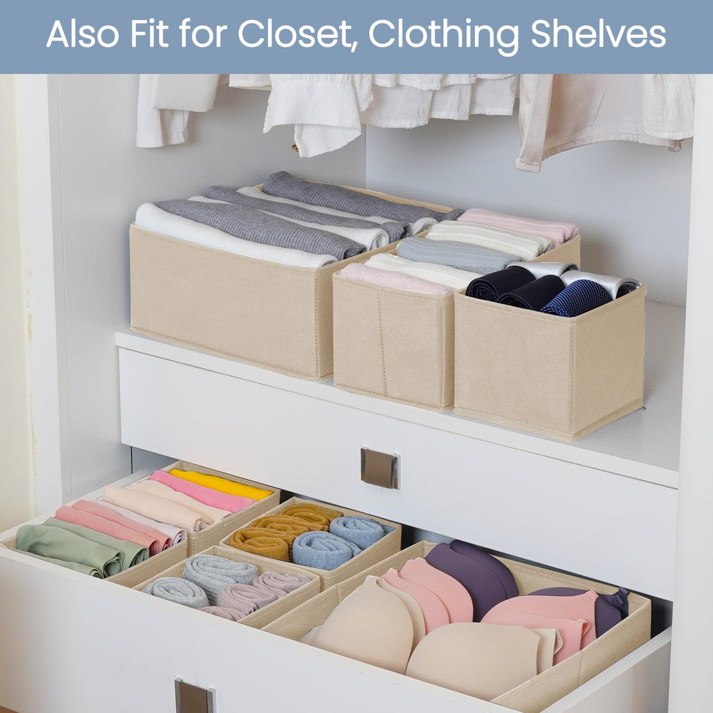 Criusia Drawer Organizer Clothes, 8 Pack Underwear Drawer Organizer, Foldable Cloth Storage Box Closet Organizers and Storage for Clothes, Socks, Scarves, Ties (Beige)