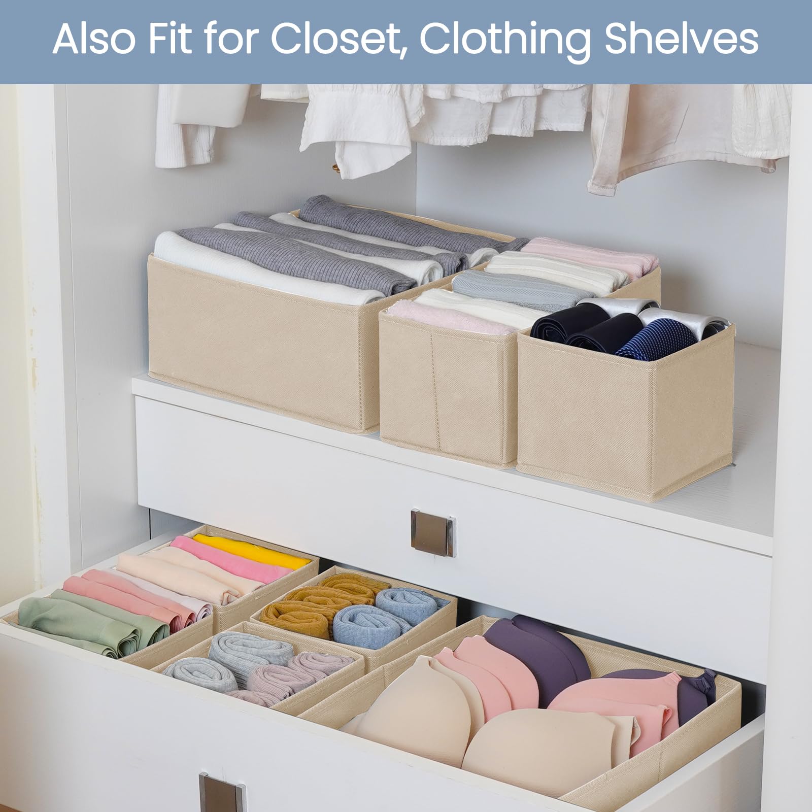 Criusia Drawer Organizer Clothes, 8 Pack Underwear Drawer Organizer, Foldable Cloth Storage Box Closet Organizers and Storage for Clothes, Socks, Scarves, Ties (Beige)