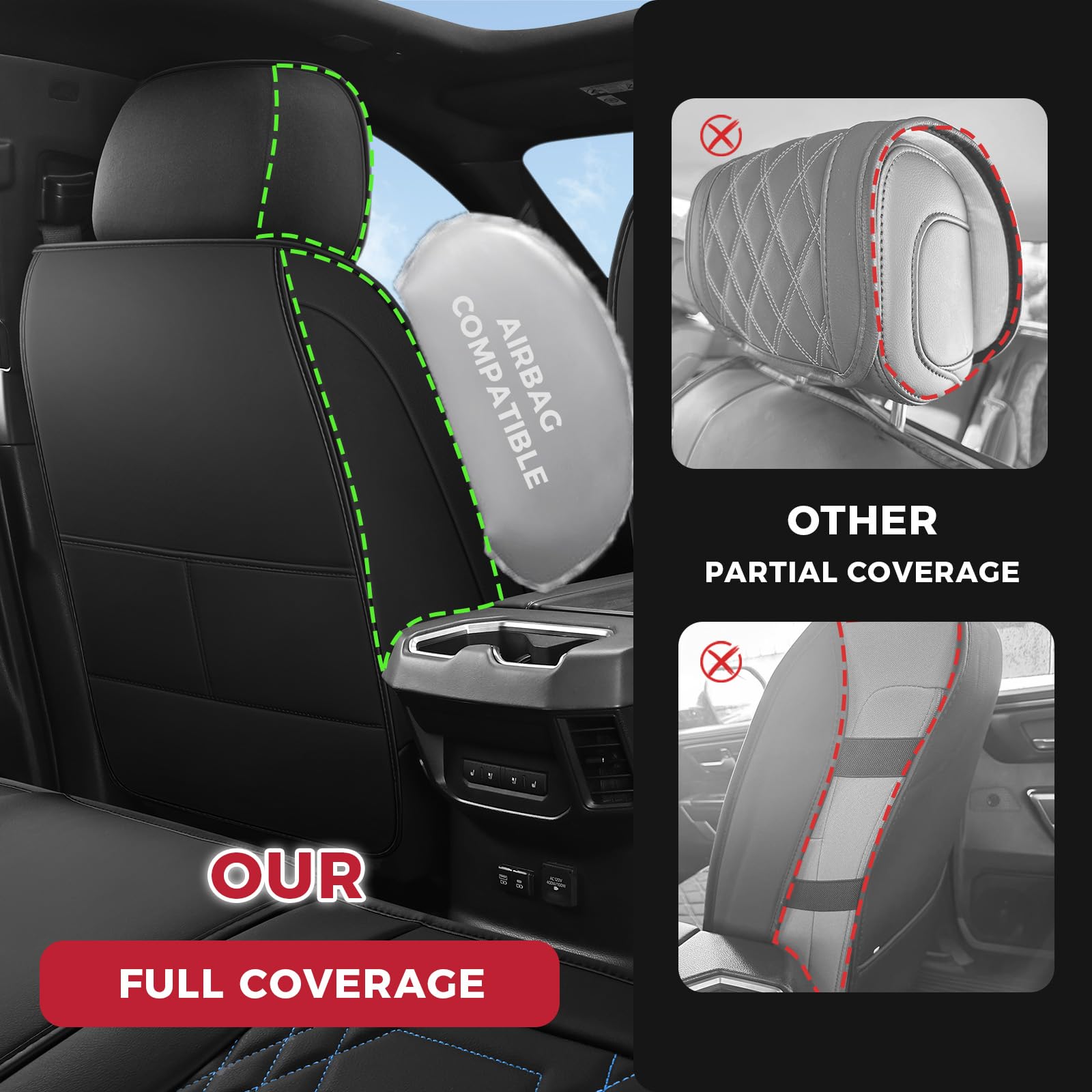 FREESOO Tundra Seat Covers 2007-2013, Fit for Toyota Tundra Crewmax Cab 5 Seats, Custom Truck Seat Covers with Waterproof Faux Leather Black