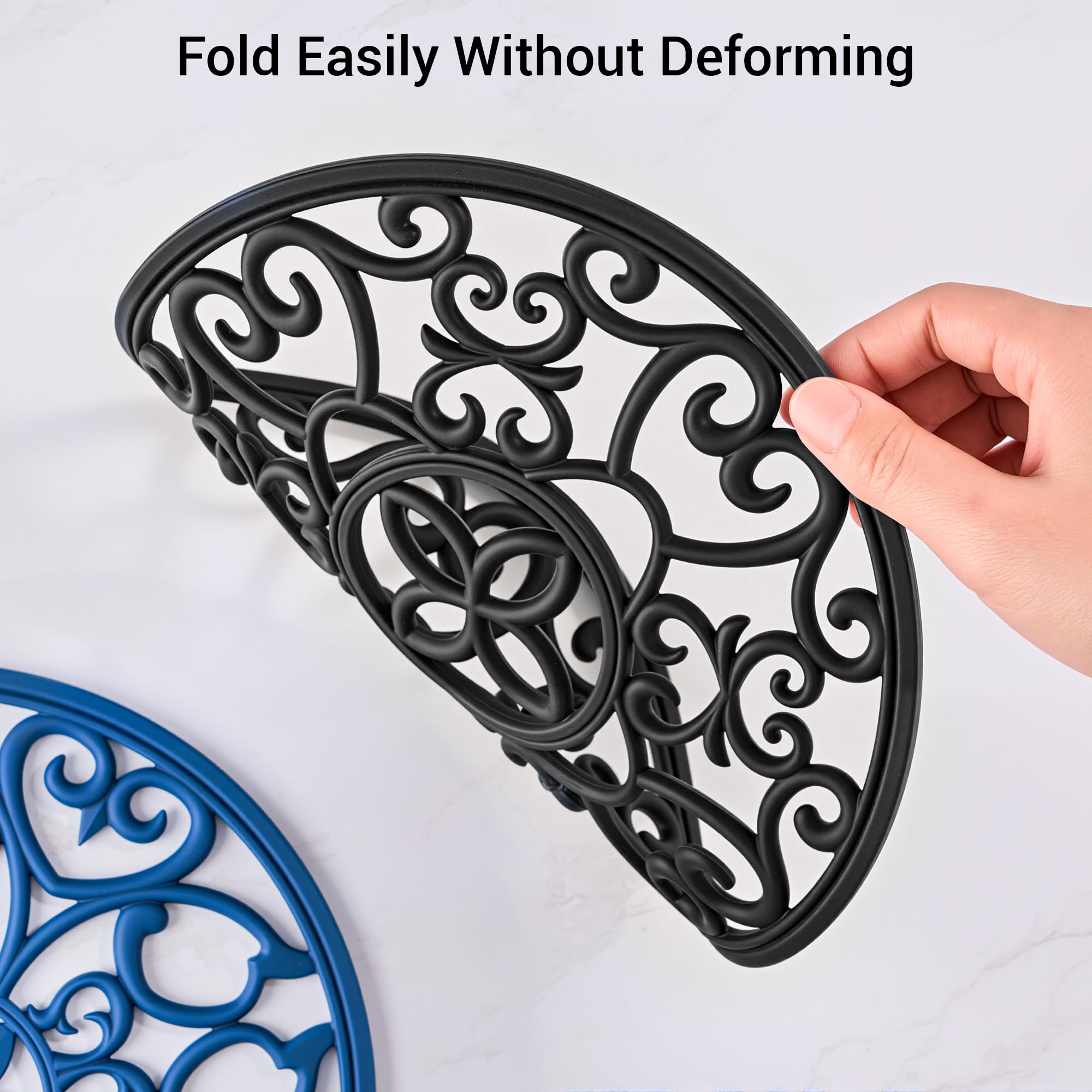 SMARTAKE 6 Set Silicone Trivet Mats for Hot Dishes, Heat Resistant Pots and Pans Holders, Non-Slip Flexible Hot Pads Coasters for Countertops Table, Modern Kitchen Decor Accessories (Black)
