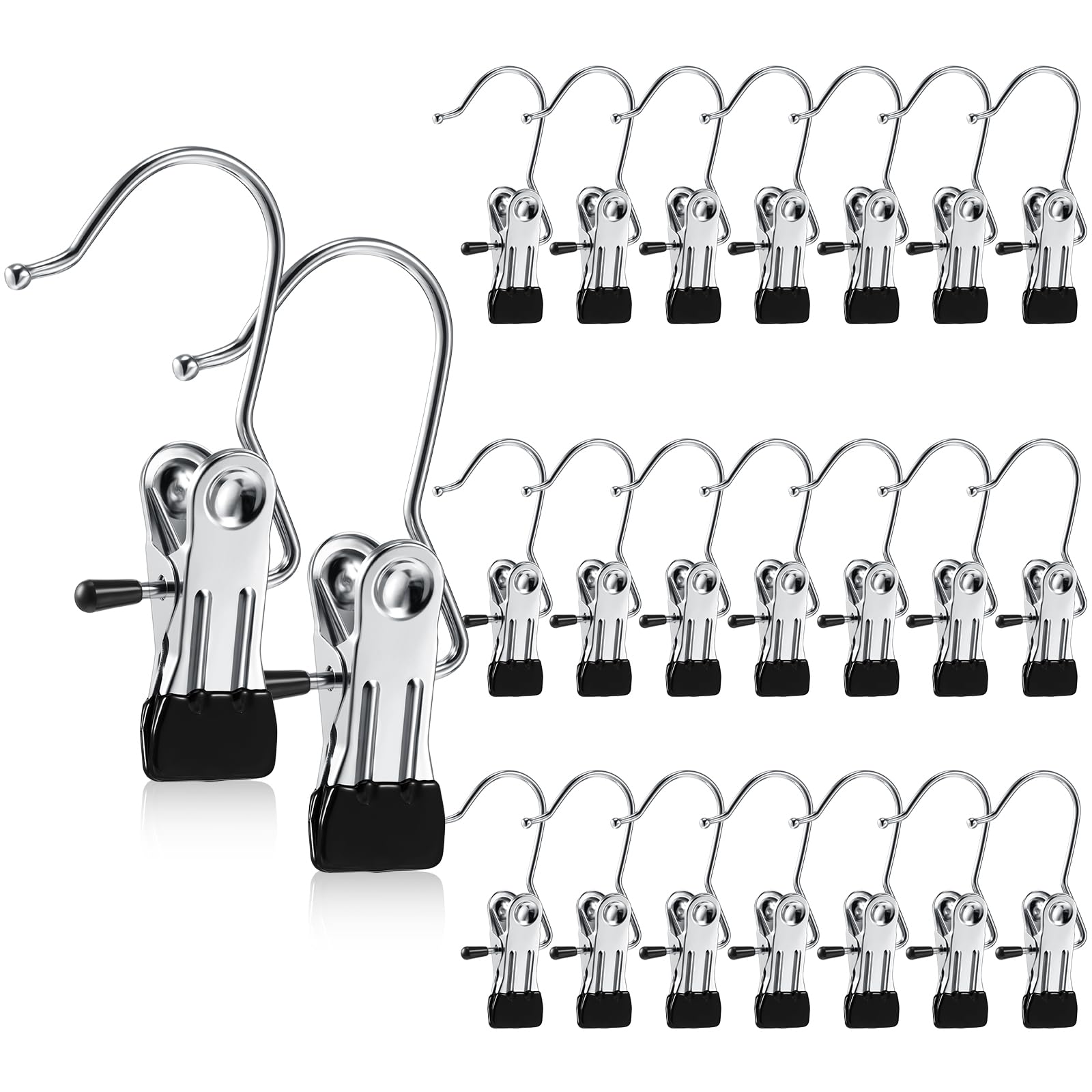 Hotop 20 Pieces Boot Hanger Clips for Closet, Laundry Hanging Hooks Heavy Duty Clips Boot Holder Portable Single Hooks Space Saving for Pants Jeans Clothes Hats Tall Towels (Black)