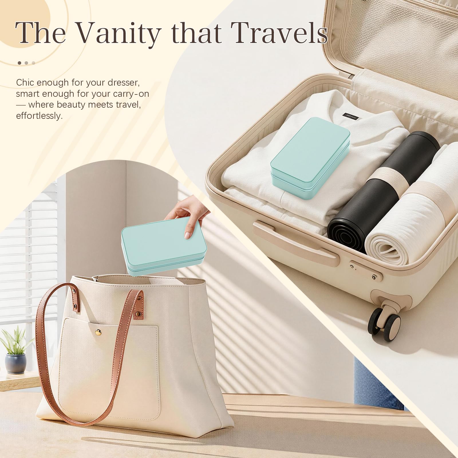 DesignSter Travel Jewelry Box, PU Leather Portable Jewelry Case, Small Jewelry Boxes for Gifts, Travel Jewelry Organizer for Women Rings Earrings Necklaces Bracelets (Avocado Green)