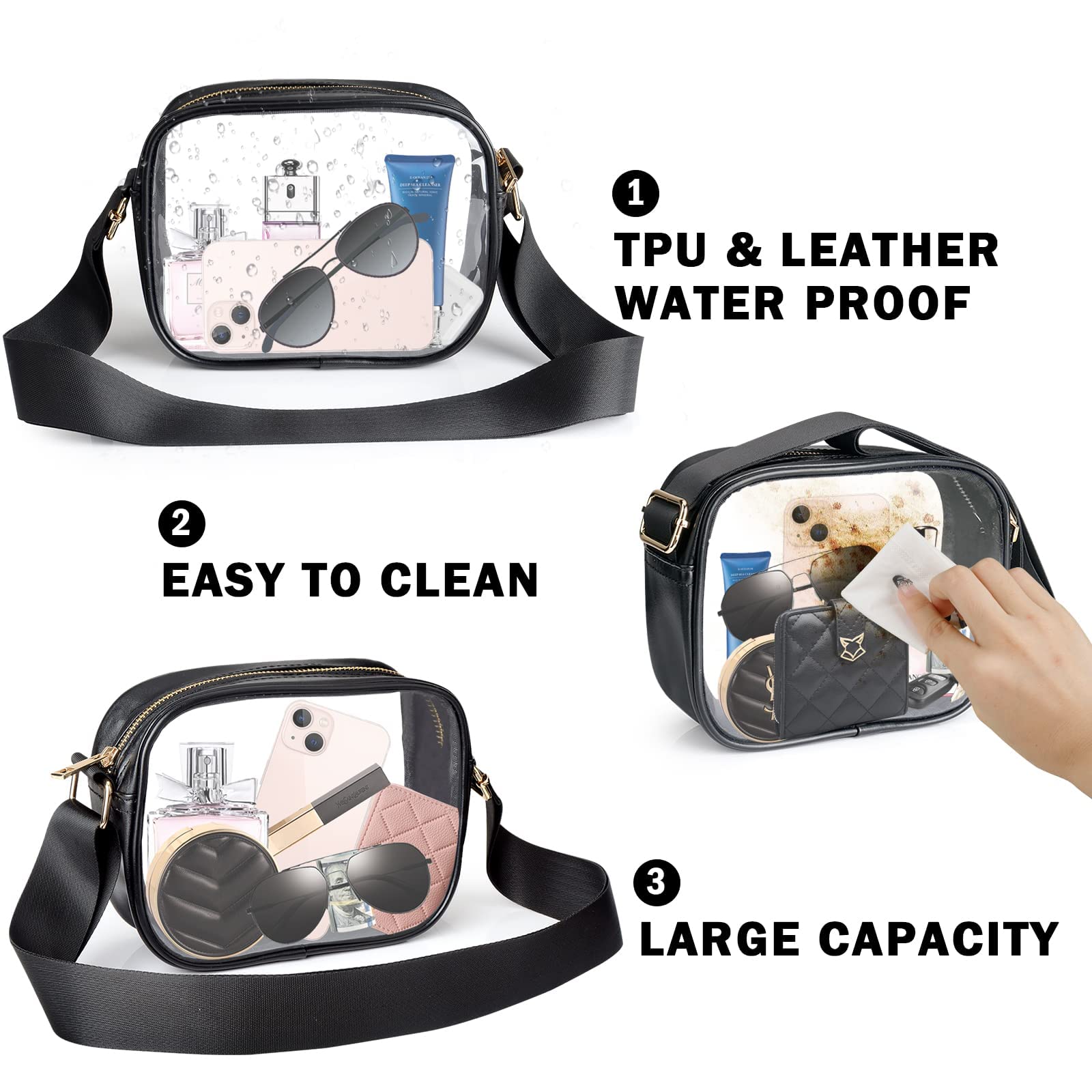 KETIEE Clear Crossbody Bag, Stadium Approved Clear Purse Bag for Concerts Sports Events Festivals
