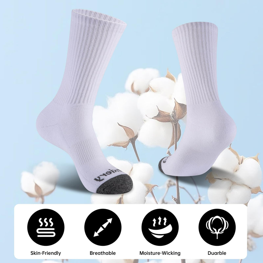 Monxiery Mens Cotton Moisture Wicking Cushioned Crew Socks, Athletic Performance Work socks