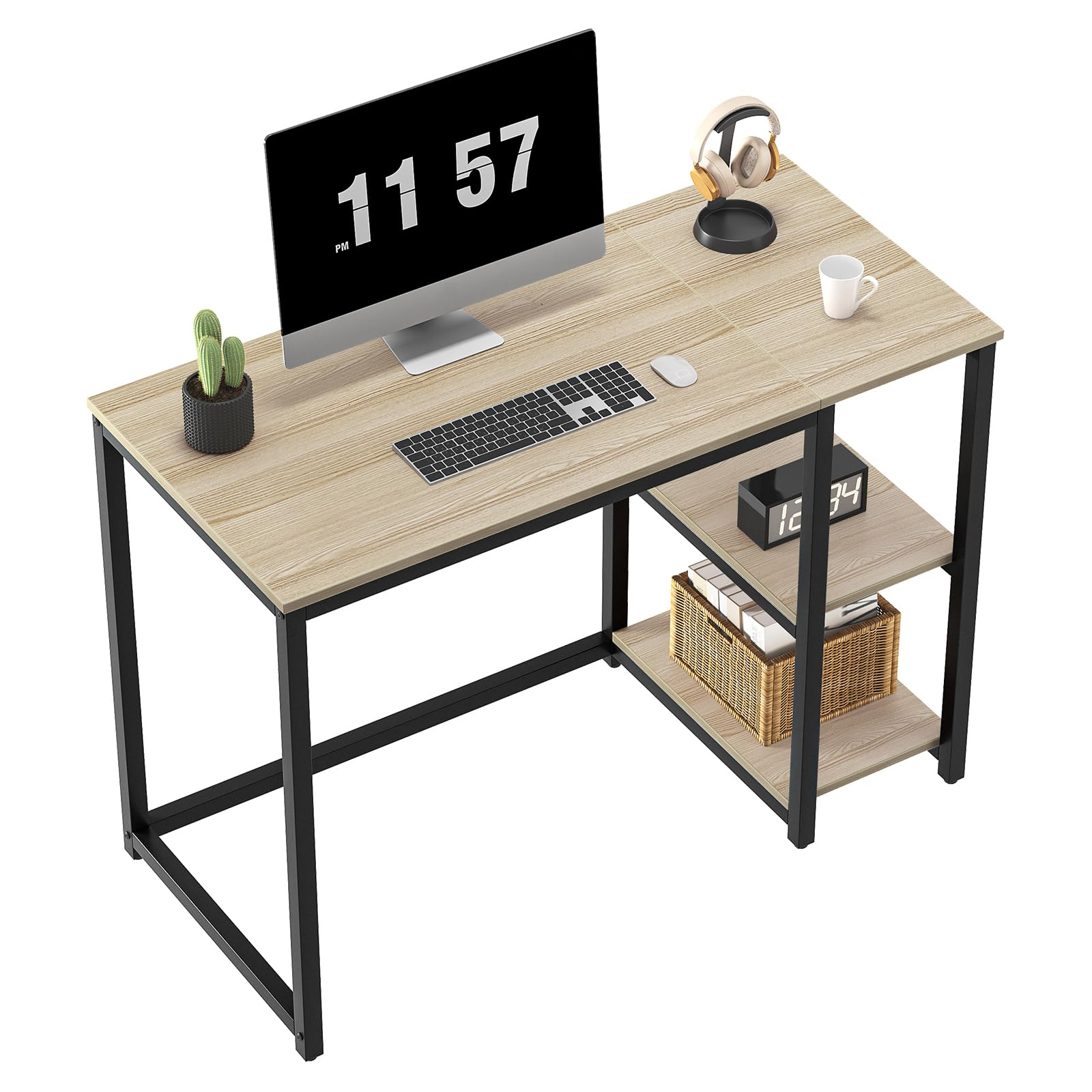 SINPAID 40 Inch Small Gaming Desk with Shelves for Small Spaces, Easy Assembly Study Desk, Sturdy Writing Desk for Bedroom & Home Office, Black