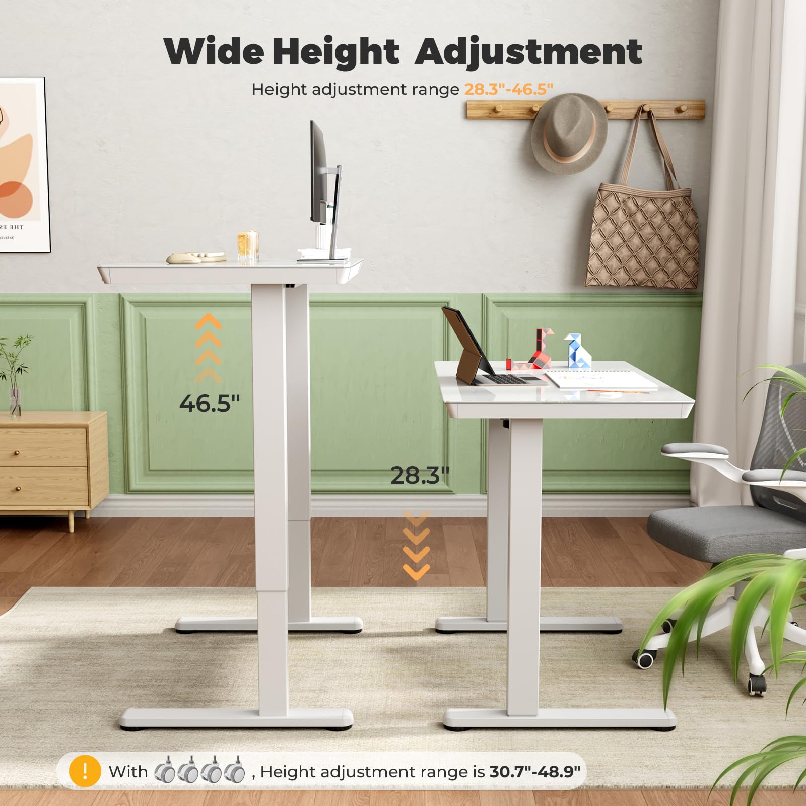 Glass Electric Standing Desk with Drawer, 35" x 20" Whole Piece Tabletop Samll Sit Stand Table, Height Adjustable Workstation with Storage & USB Ports, Quick Install Home Office Desk