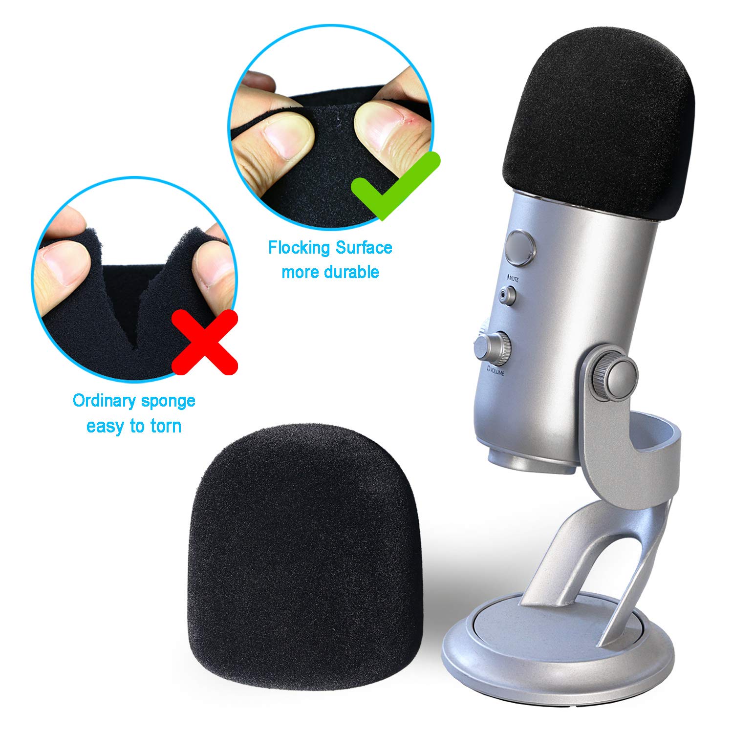 YOUSHARES 2PCS Blue Yeti Pop Filter for Blue Yeti Microphone, Yeti Foam Windscreen with Dead Cat Blue Yeti Mic Cover for Yeti Mic and Blue Yeti Pro USB Microphone