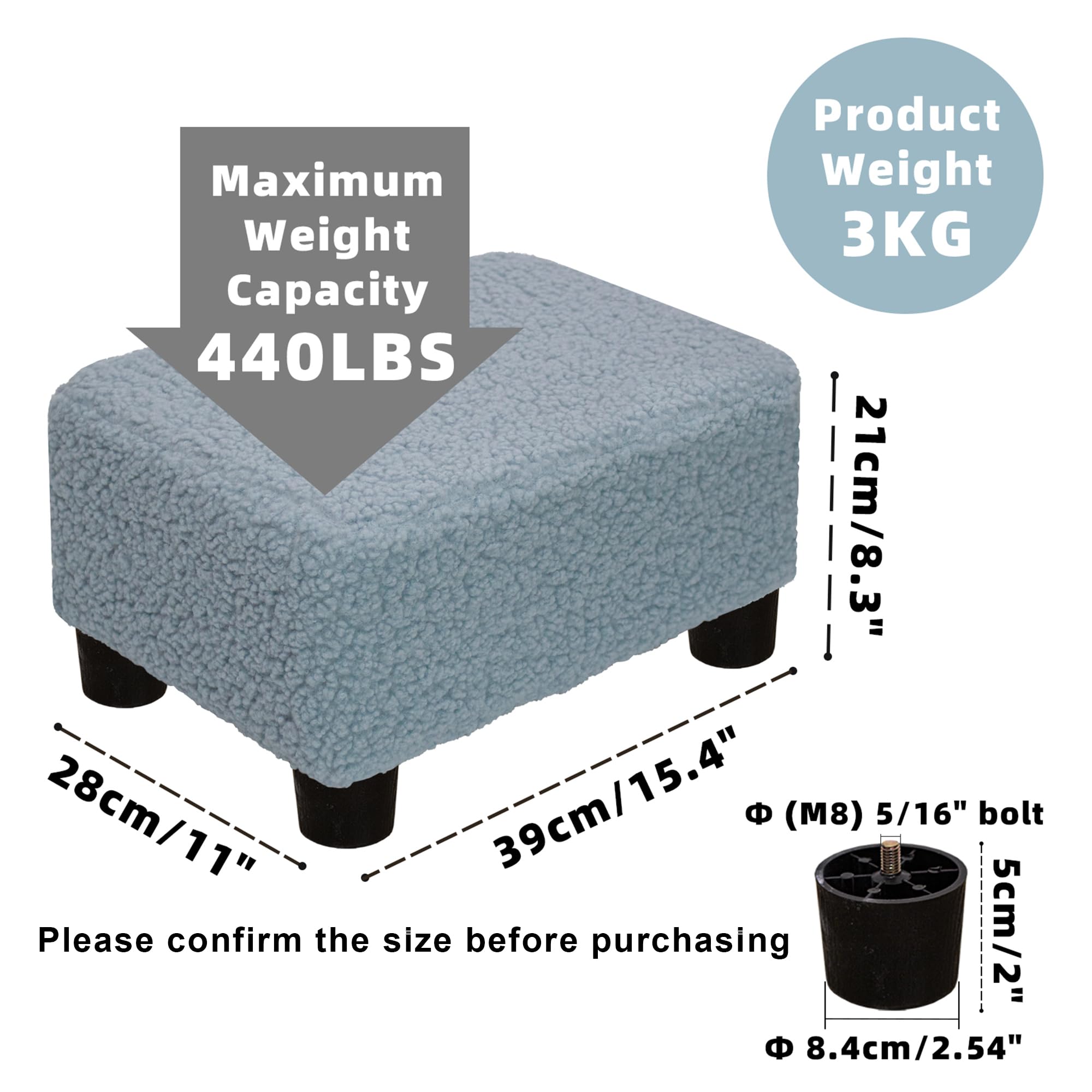 CAROLMADE Small Foot Stool Ottoman Footstool with Legs Under Desk Footrest for Living Room Bedroom and Office, Black