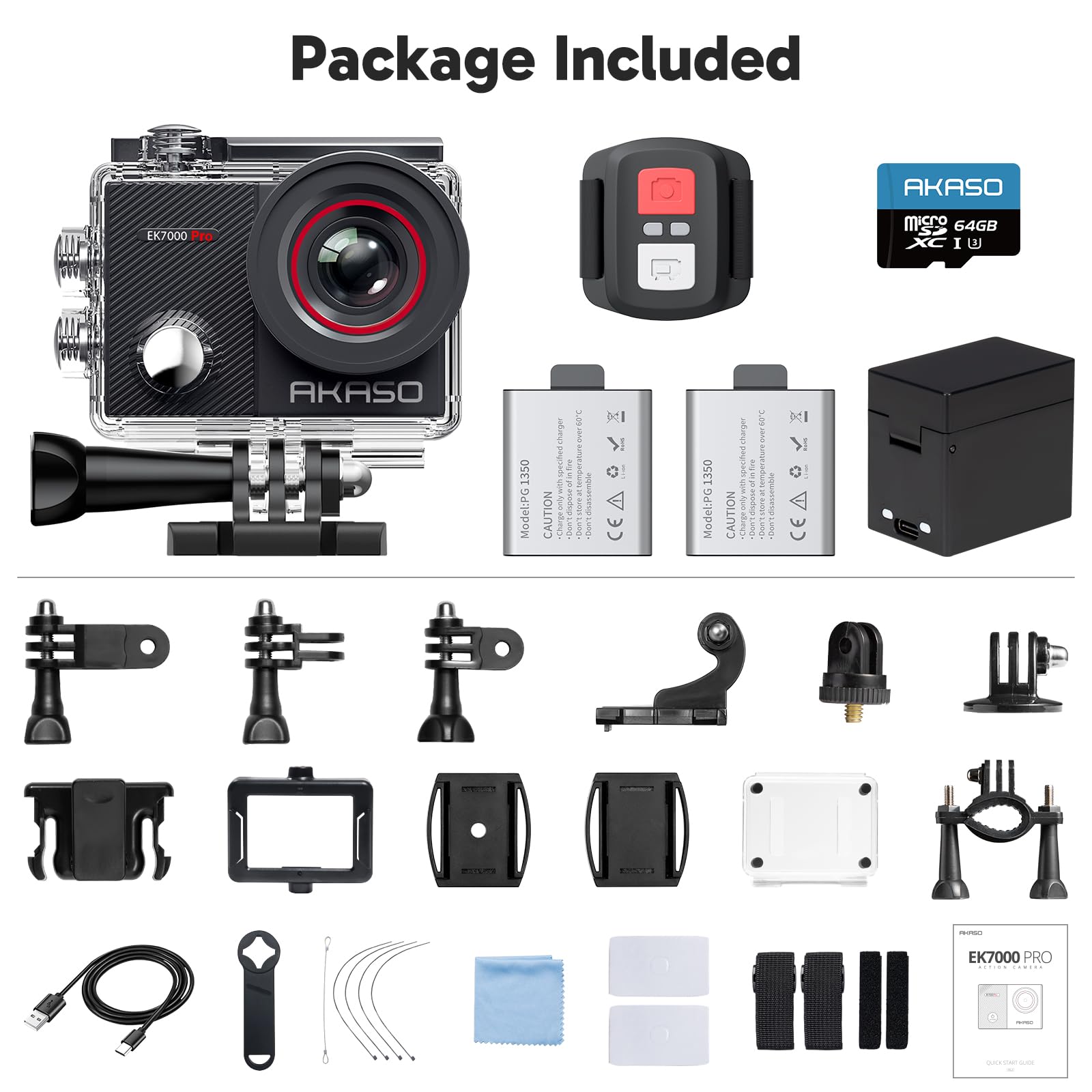 AKASO EK7000 Pro 4K30fps Action Camera with Touch Screen EIS 131ft Waterproof Underwater Camera Remote Control 5X Zoom with Helmet Accessories Kit (Standalone)