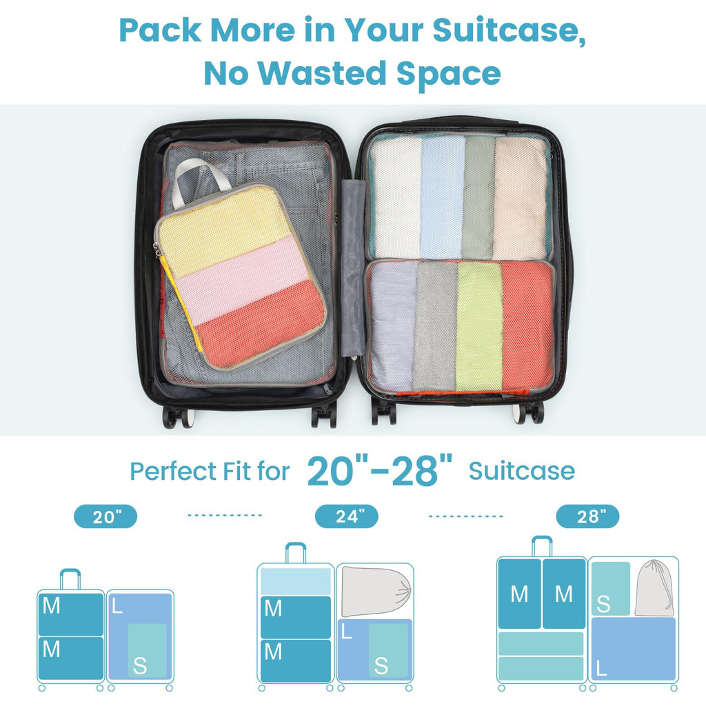 Cambond Compression Packing Cubes for Travel - Lightweight Expandable Travel Bags Luggage Organizers Travel Essentials Compression Cubes for Travel Space Saver for Carry on Suitcases Organizer