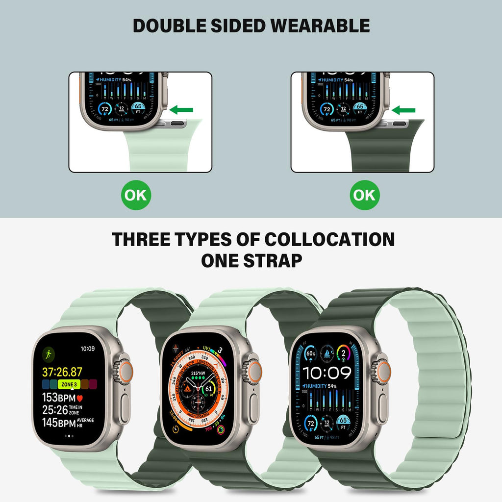 Bisikor Compatible with Apple Watch Band 49 46 45 44 42 41 40 38mm, Double Sided Wearable Silicone Magnetic Strap for iWatch Ultra SE Series 11 10 9 8 7 6 5 4 3 2 1 (38/40/41/42, Beige/Gray)