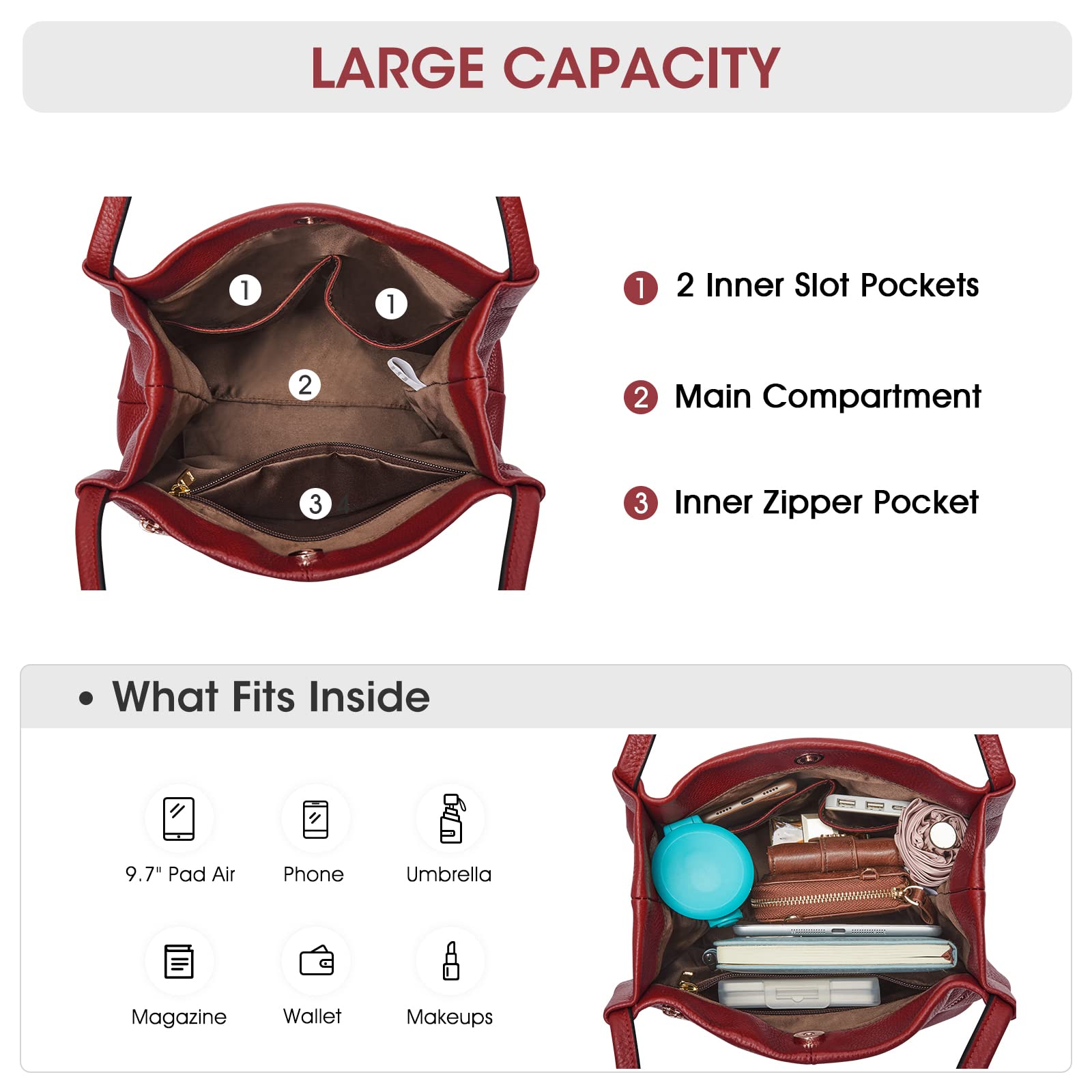 Kattee Women Soft Genuine Leather Totes Shoulder Bag Purses and Handbags with Top Magnetic Snap Closure