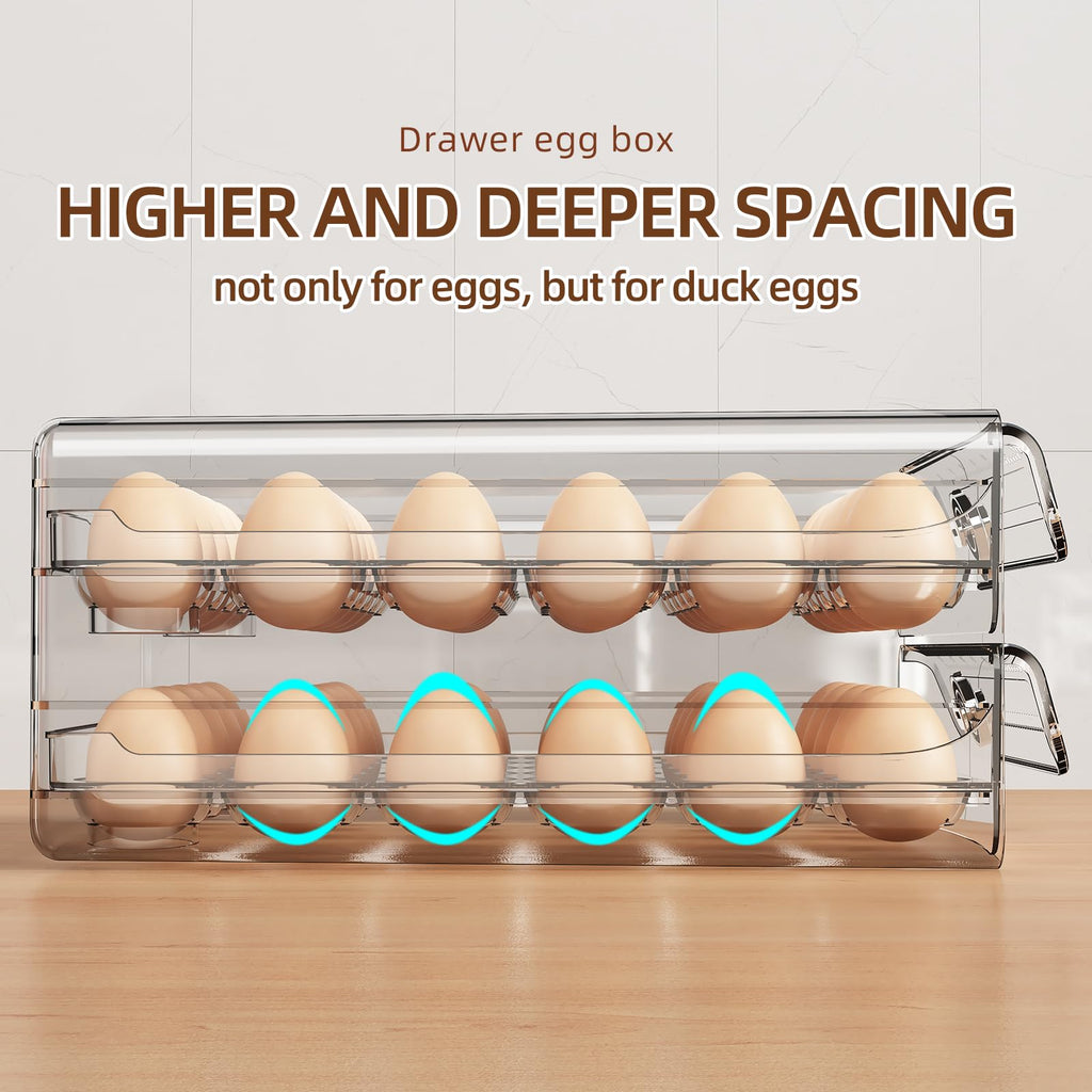 60 Egg Holder for Fridge, Egg Container for Refrigerator, Stackable Egg Storage Container, Egg Fresh Storage Box for Fridge, 2Layers Egg Tray, Clear Egg Organizer, BPA Free