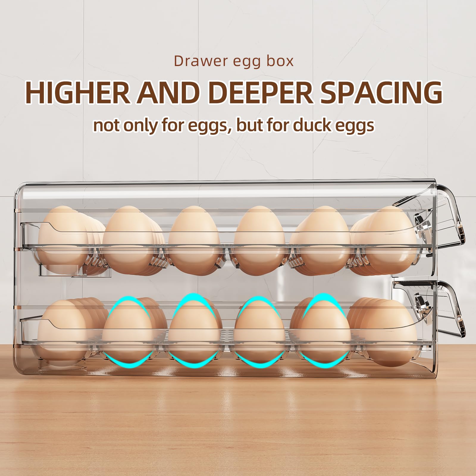 60 Egg Holder for Fridge, Egg Container for Refrigerator, Stackable Egg Storage Container, Egg Fresh Storage Box for Fridge, 2Layers Egg Tray, Clear Egg Organizer, BPA Free