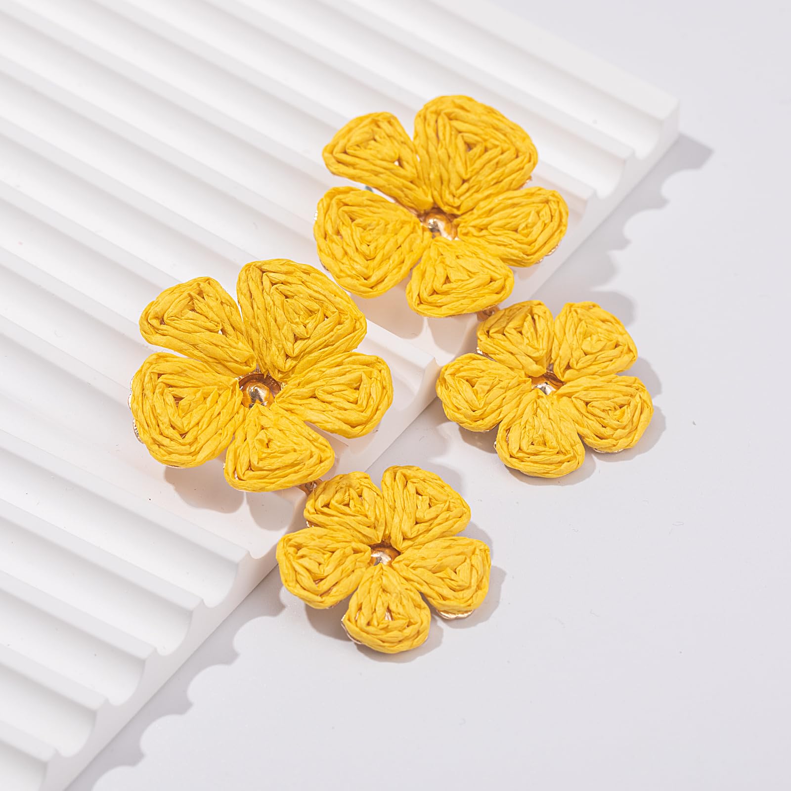 Boho Flower Earrings Statement Raffia Dangle Earrings Cute Floral Jewelry Trendy Summer Beach Vacation Outfits for Women